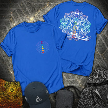 We Are One Meditating Skeleton 2 Sided T-Shirt - We Are One Meditating Skeleton 2 Sided T-Shirt - Royal