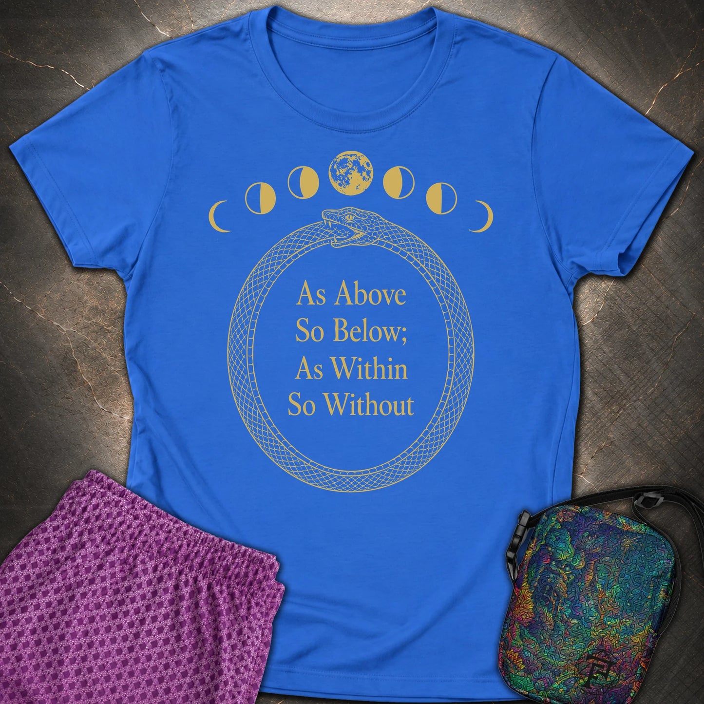 As Above So Below Gold Ouroboros - As Above So Below Gold Ouroboros Womens T-Shirt - Royal