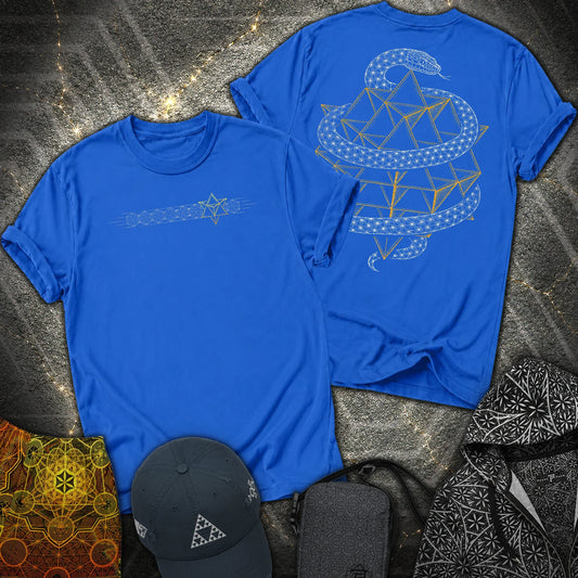 Serpent Tetrahedron Merkaba Geometry 2 Sided T-Shirt - Serpent Tetrahedron Merkaba Geometry 2 Sided T-Shirt - Royal
