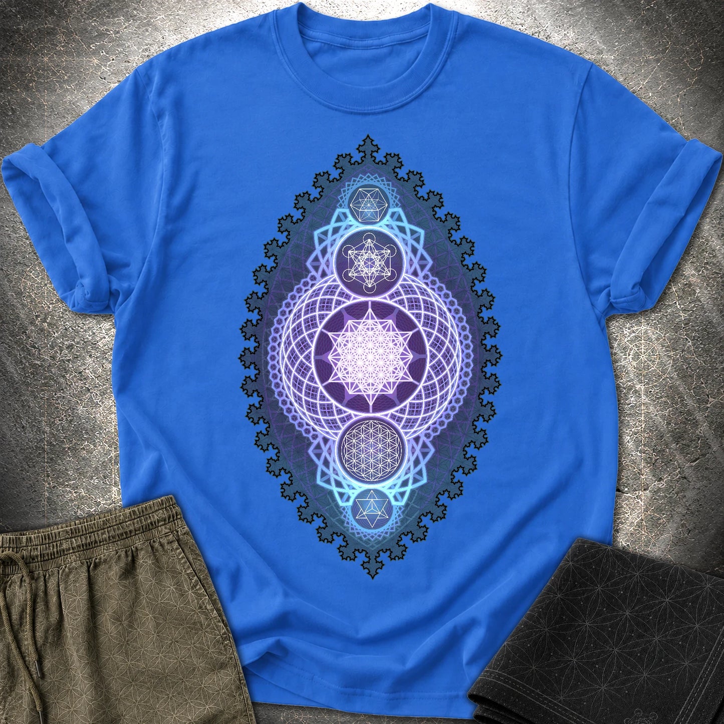 Blue Fractal Sacred Geometry Fusion T-Shirt - Blue Fractal Sacred Geometry Fusion T-Shirt - Royal