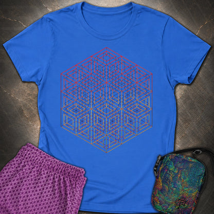 3D Wireframe Cube T-Shirt - 3D Wireframe Cube Womens T-Shirt - Royal