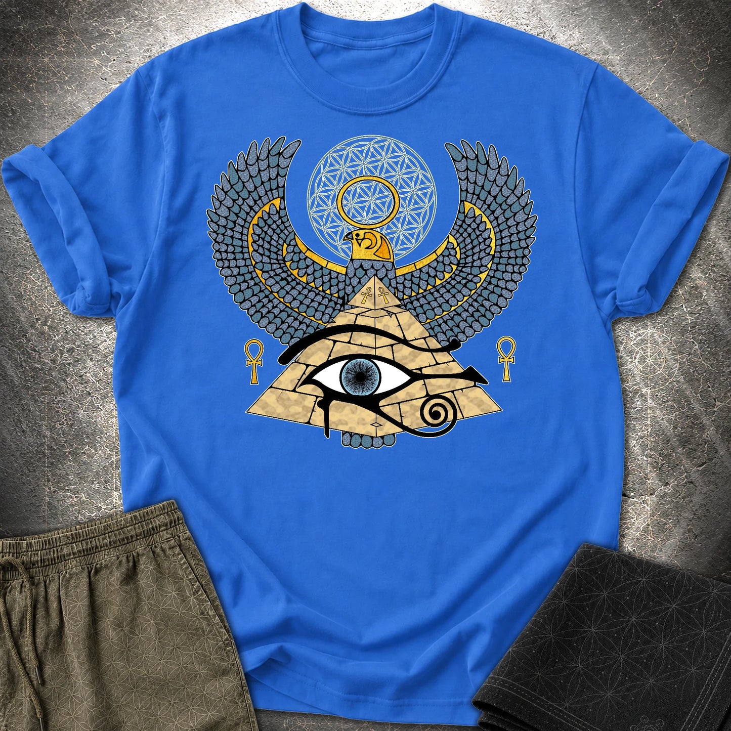 Horus Flower Of Life Egypt T-Shirt - Horus Flower Of Life Egypt T-Shirt - Royal