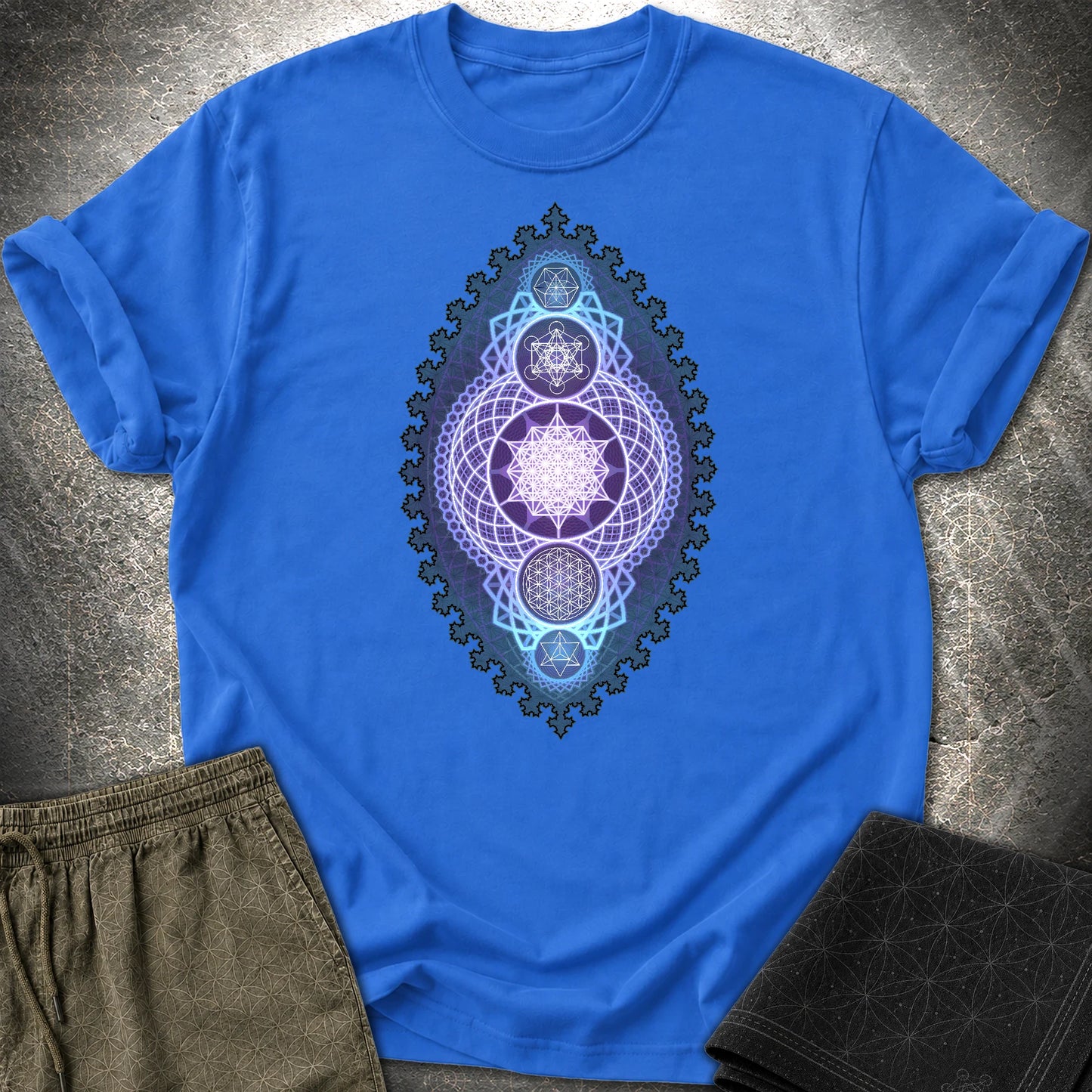 Blue Fractal Sacred Geometry Fusion T-Shirt - Blue Fractal Sacred Geometry Fusion T-Shirt - Royal