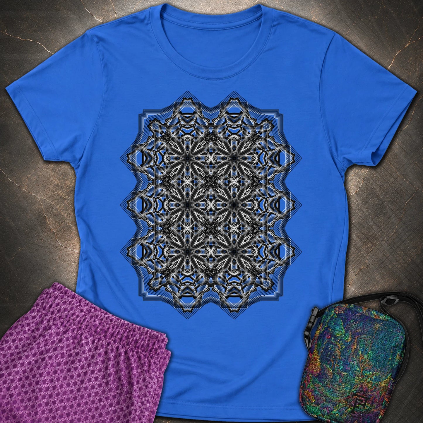 Monochrome Geometric Nexus - Monochrome Geometric Nexus Womens T-Shirt - Royal