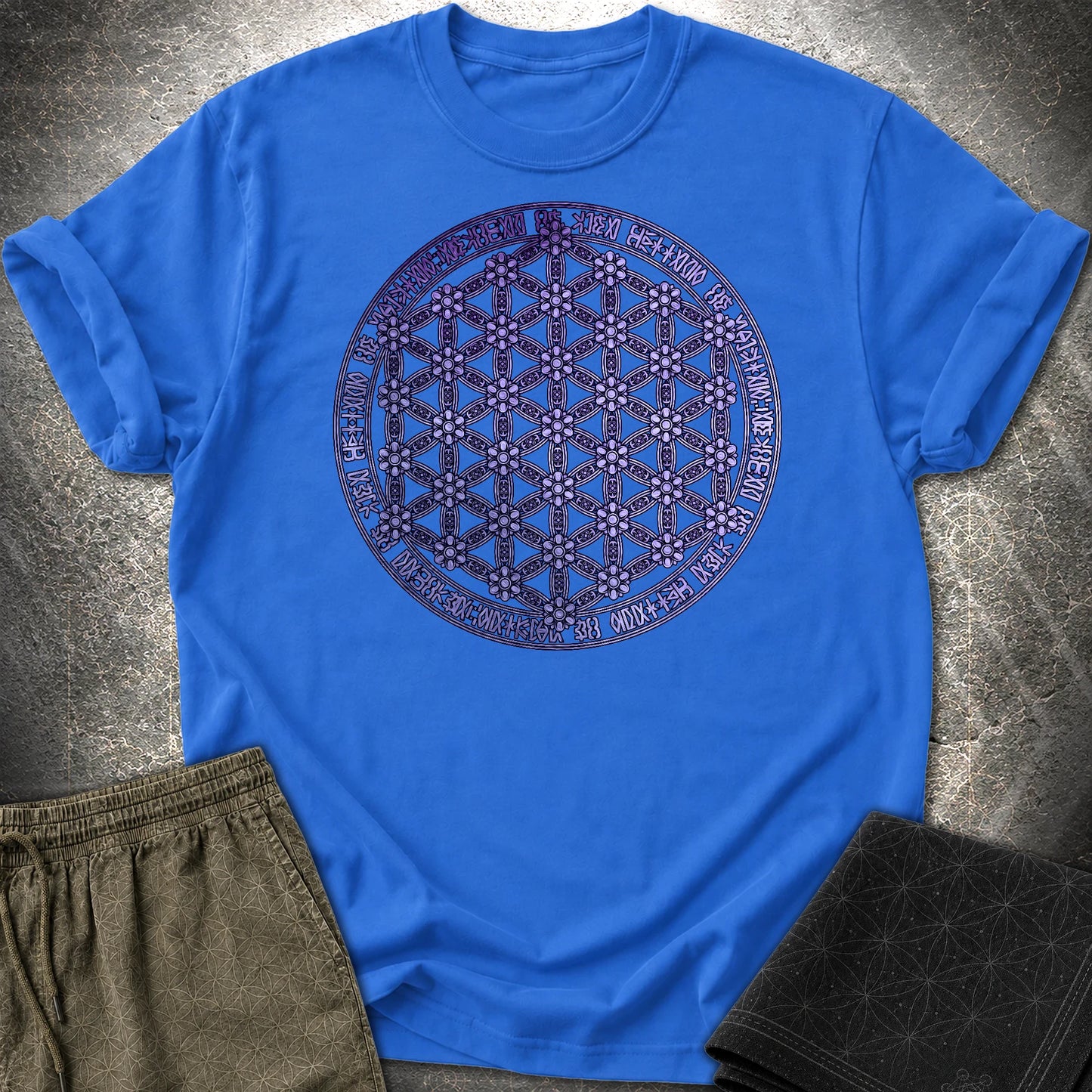 Purple Flower Of Life Foo Lion T-Shirt - Purple Flower Of Life Foo Lion T-Shirt - Royal