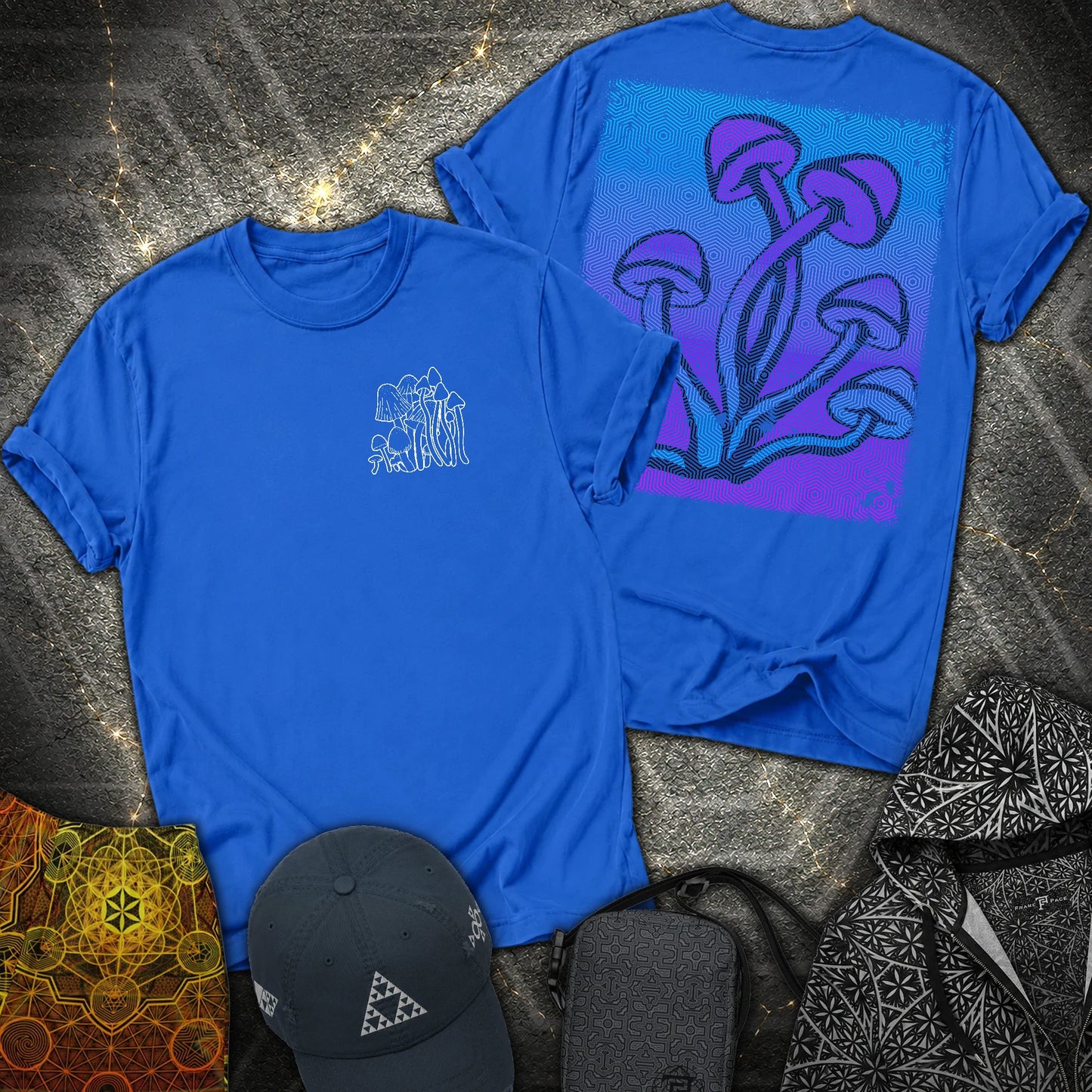 Mushroom Pattern 2 Sided T-Shirt - Mushroom Pattern 2 Sided T-Shirt - Royal