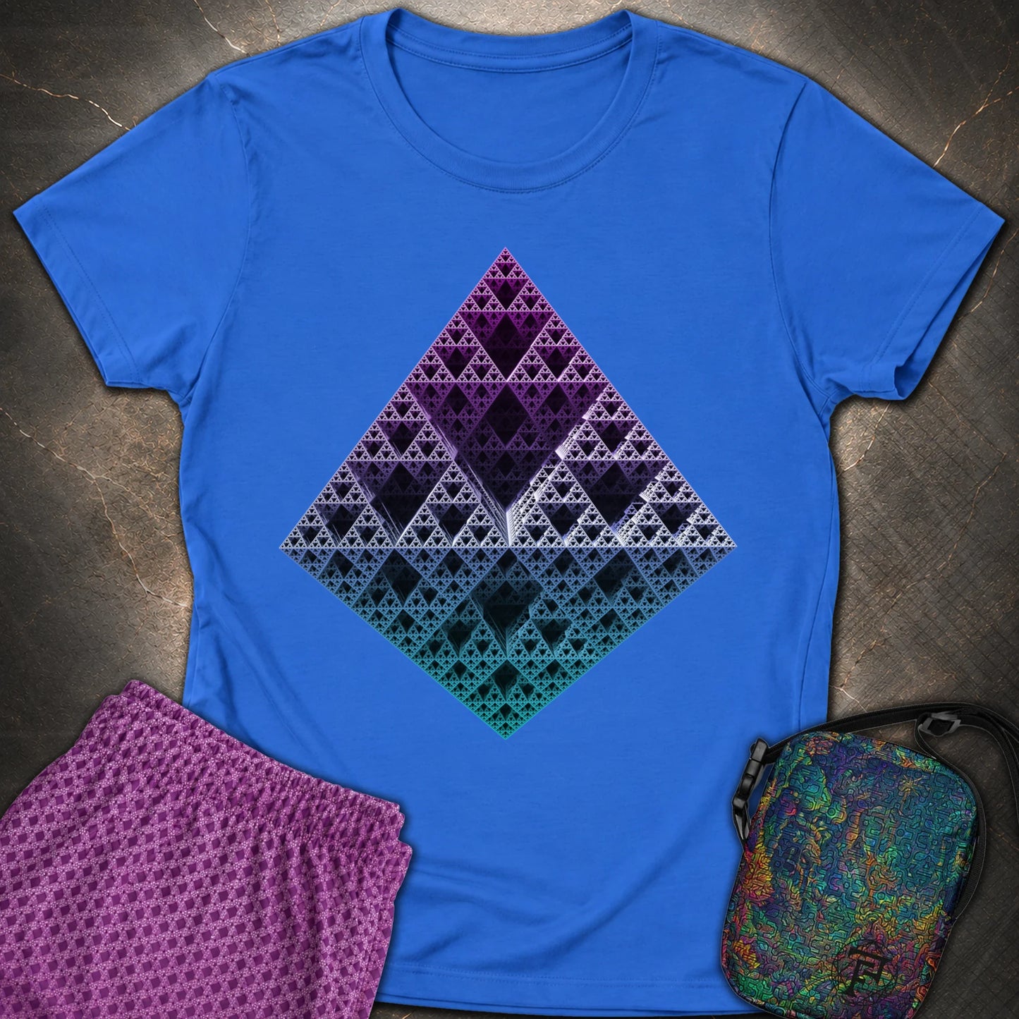 Sierpinski 3D Fractal T-Shirt - Sierpinski 3D Fractal Womens T-Shirt - Royal