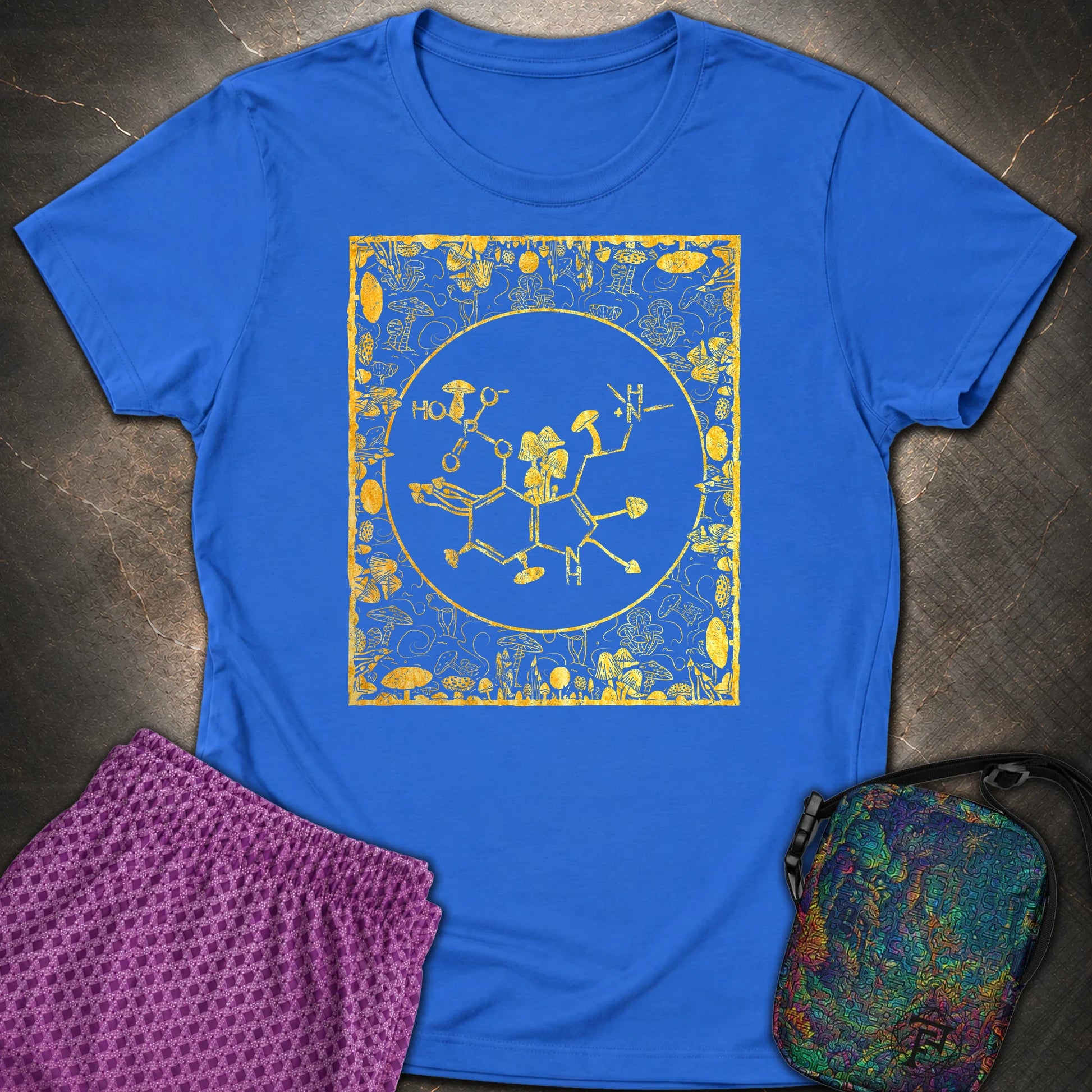 Psilocybin Molecule Mushroom Frame Womens T-Shirt - Psilocybin Molecule Mushroom Frame Womens T-Shirt - Royal