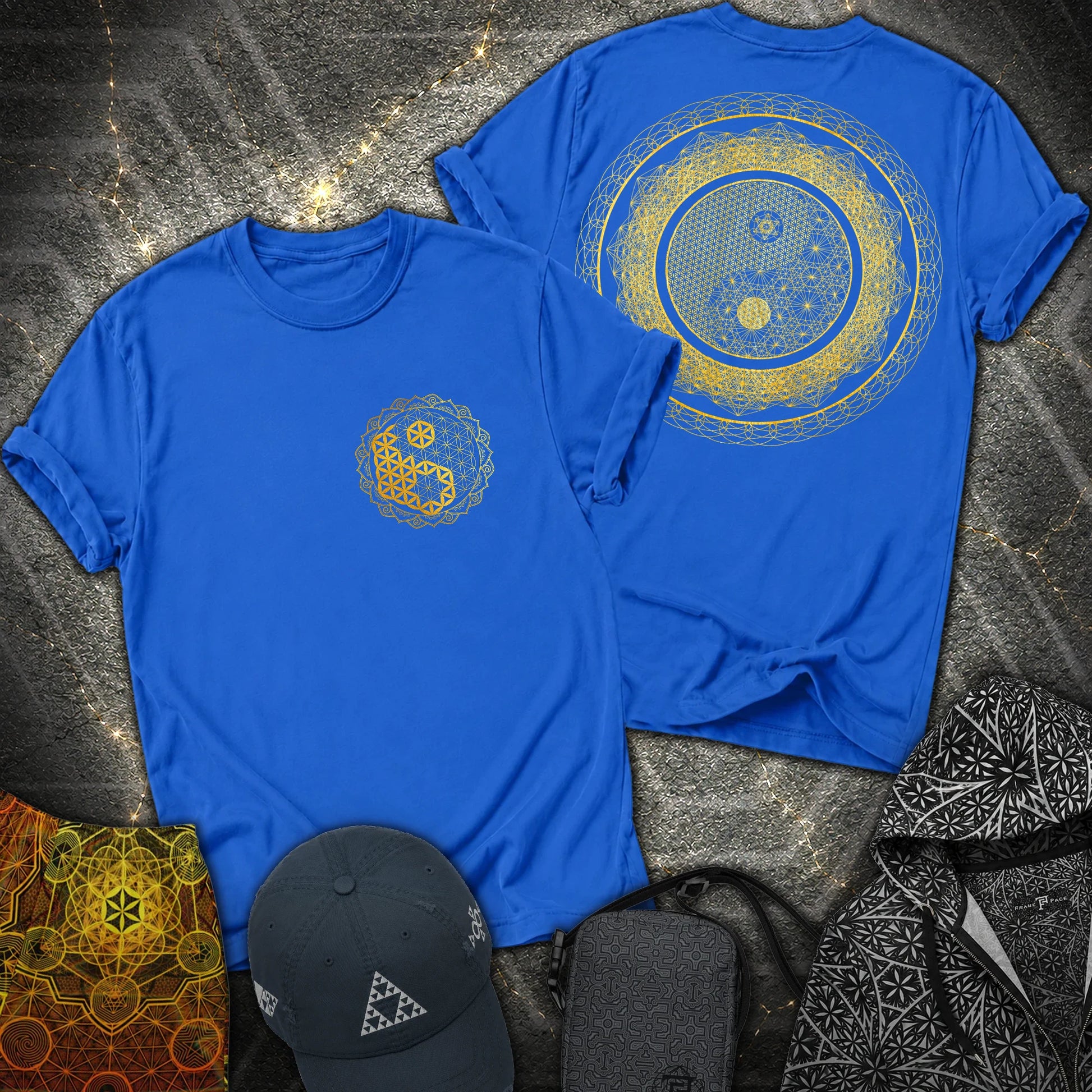 Yin Yang Sacred Geometry 2 Sided T-Shirt - Yin Yang Sacred Geometry 2 Sided T-Shirt - Royal