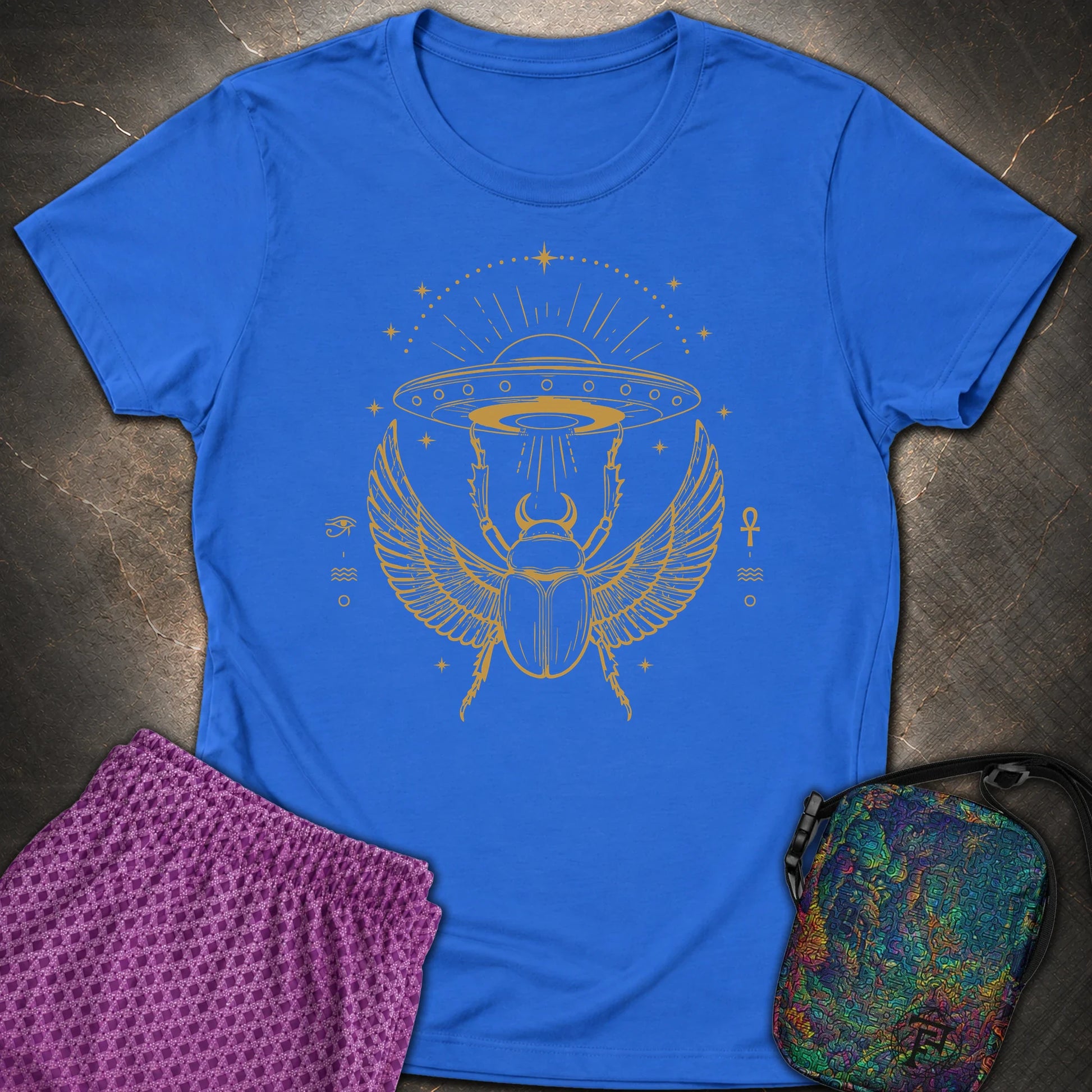 Celestial Scarab Beneath the Starship - Celestial Scarab Beneath the Starship Womens T-Shirt - Royal
