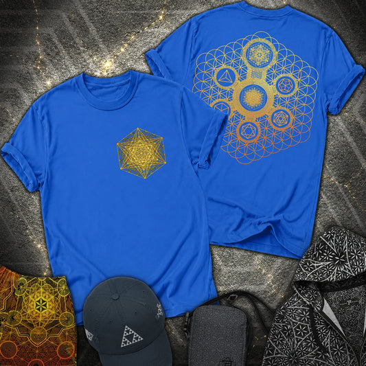 Metatron Tetrahedron Platonic Solids 2 Sided T-Shirt - Metatron Tetrahedron Platonic Solids 2 Sided T-Shirt - Royal