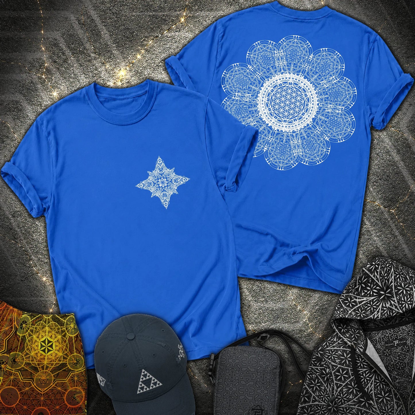 Geometric Flower 2 Sided T-Shirt - Geometric Flower 2 Sided T-Shirt - Royal