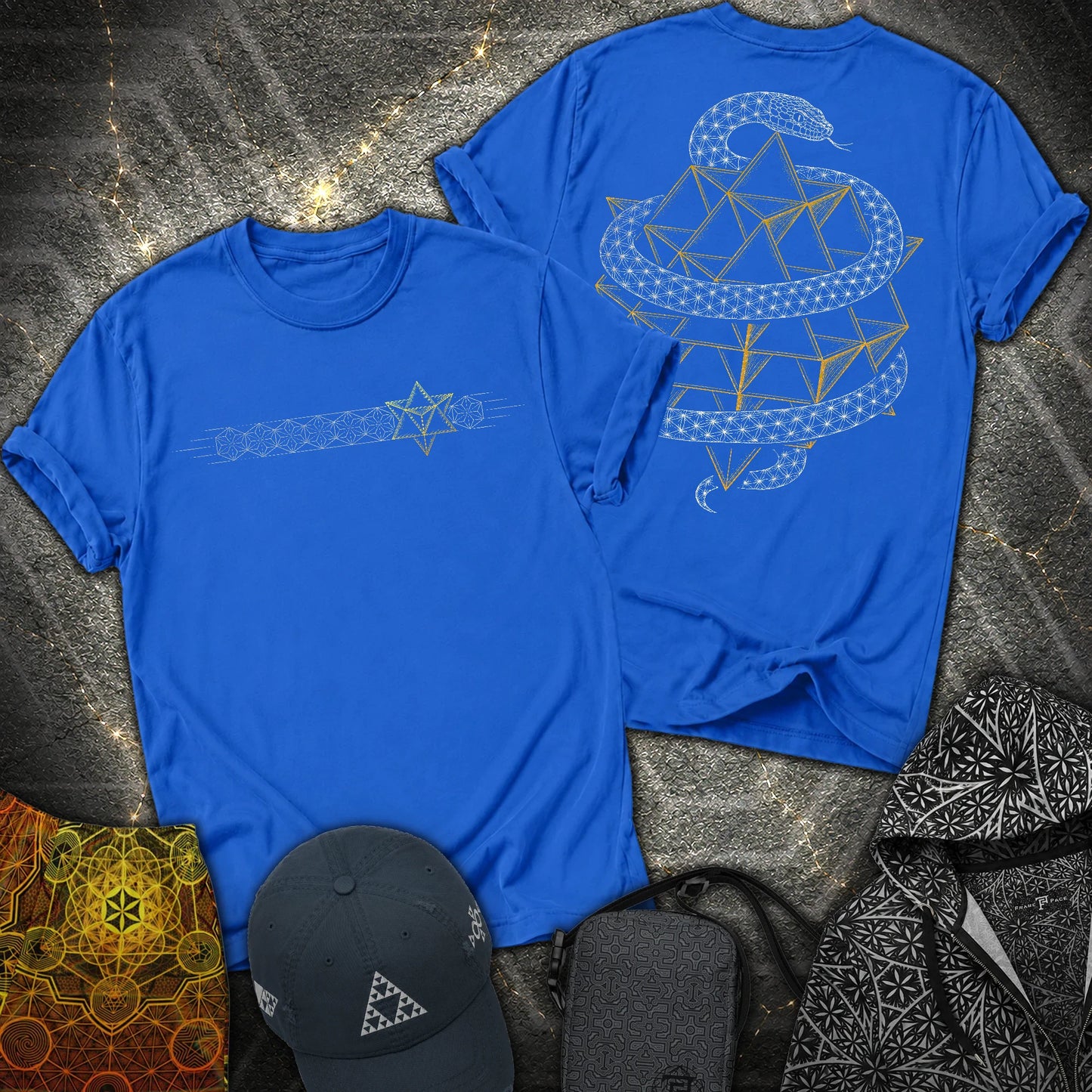 Serpent Tetrahedron Merkaba Geometry - Serpent Tetrahedron Merkaba Geometry 2 Sided T-Shirt - Royal