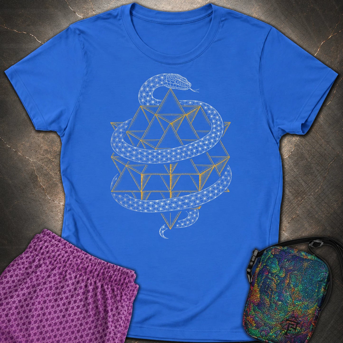 Serpent Tetrahedron Merkaba Geometry - Serpent Tetrahedron Merkaba Geometry Womens T-Shirt - Royal