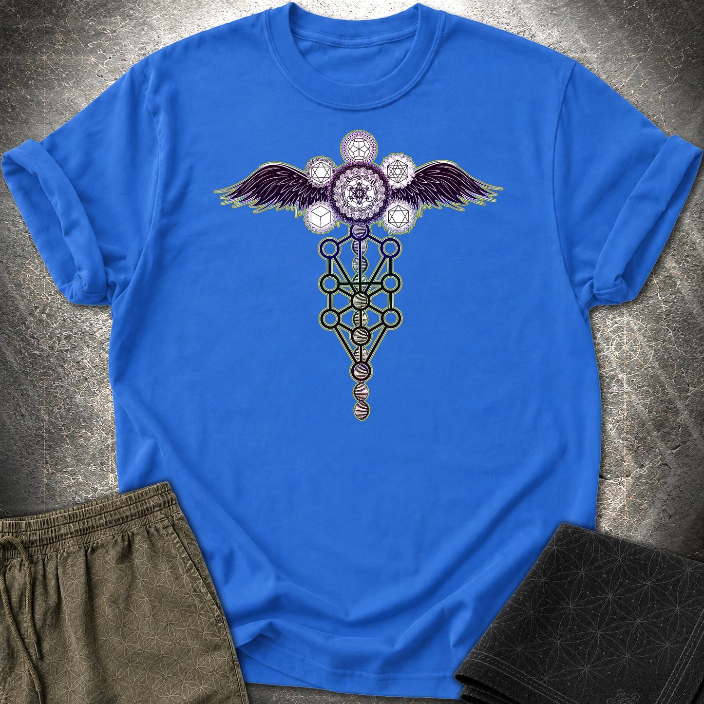 Winged Metatron's Cube T-Shirt - Winged Metatron's Cube T-Shirt - Royal