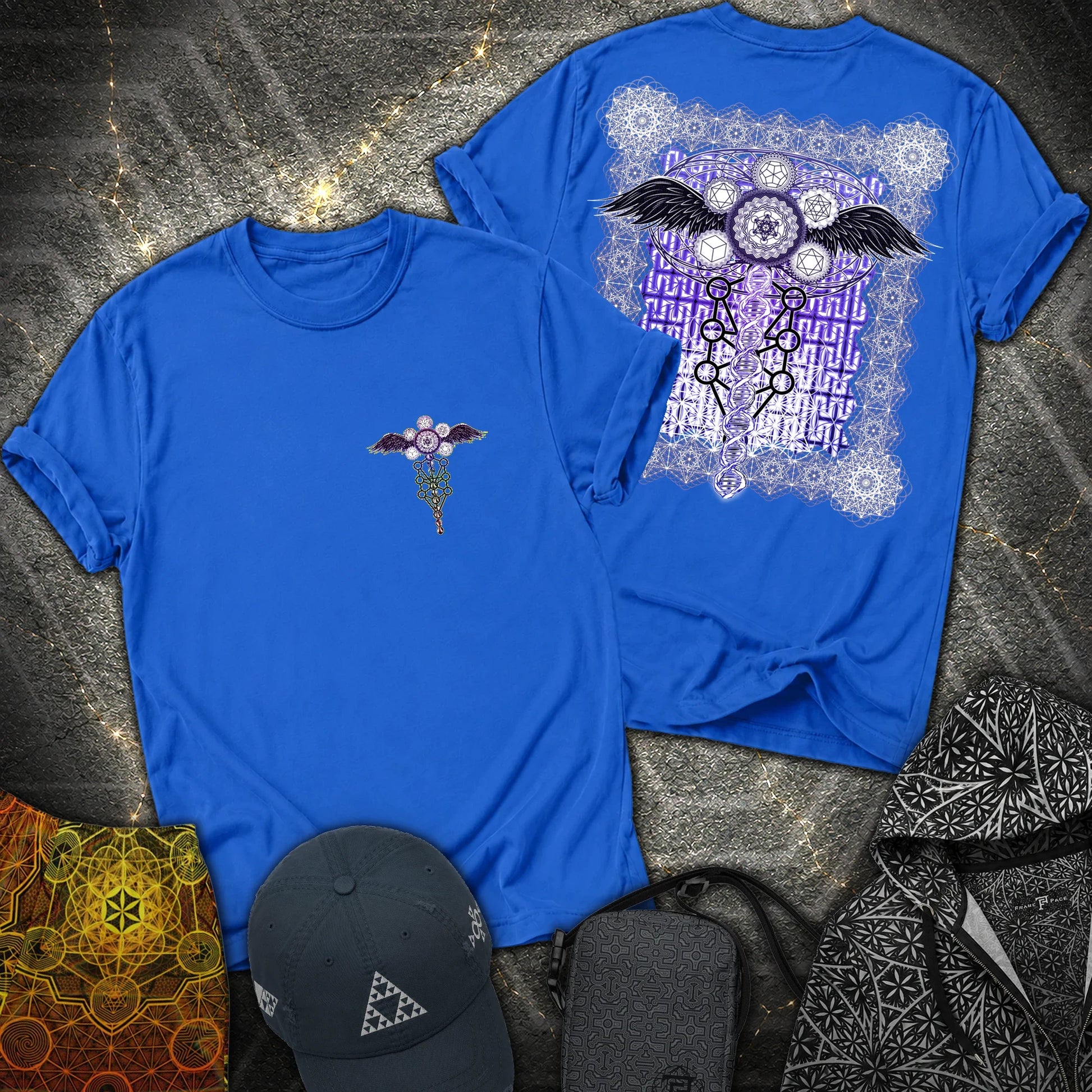 Winged Metatron DNA 2 Sided T-Shirt - Winged Metatron DNA 2 Sided T-Shirt - Royal