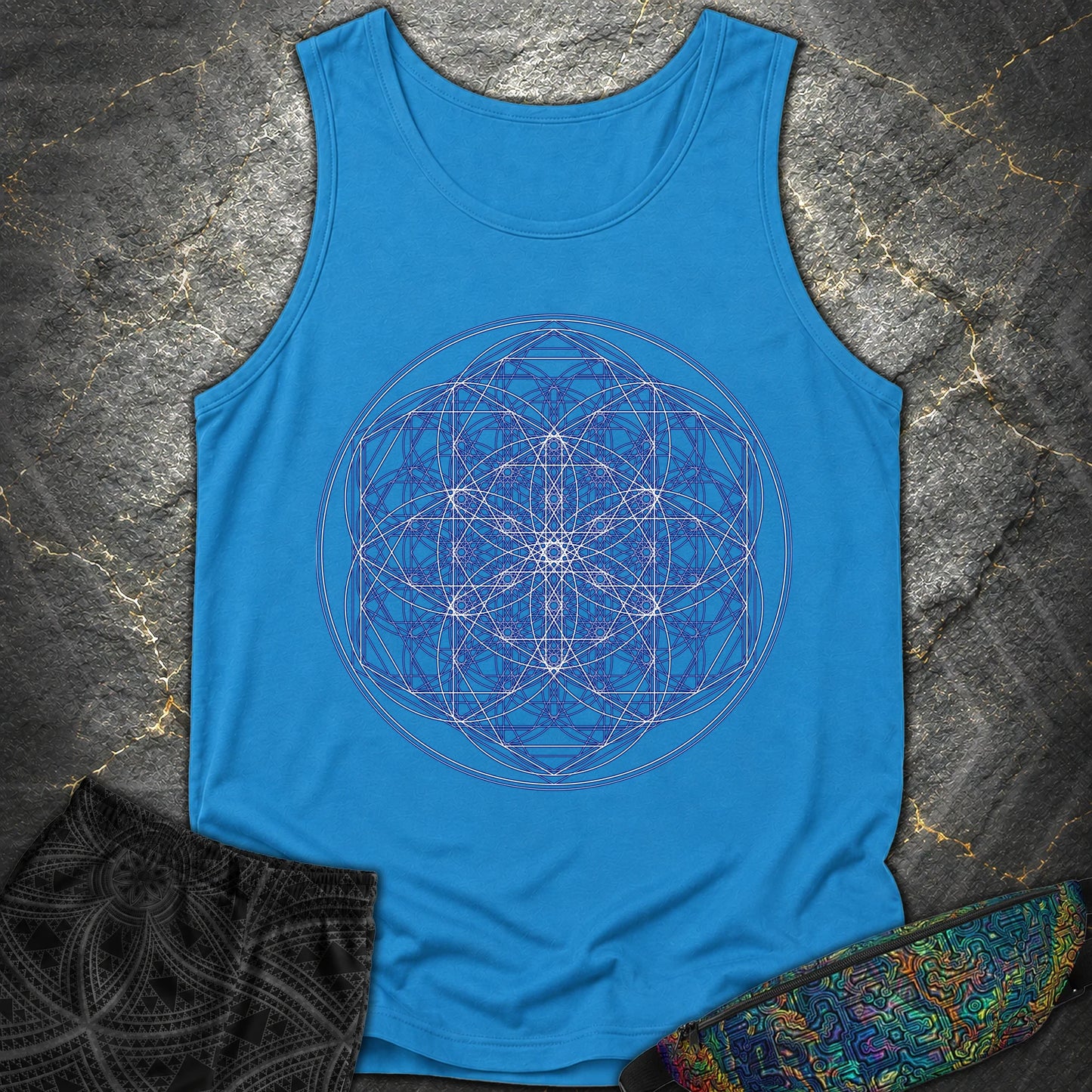 Sacred Flower Grids - Sacred Flower Grids Comfort Tank Top - Royal Caribe