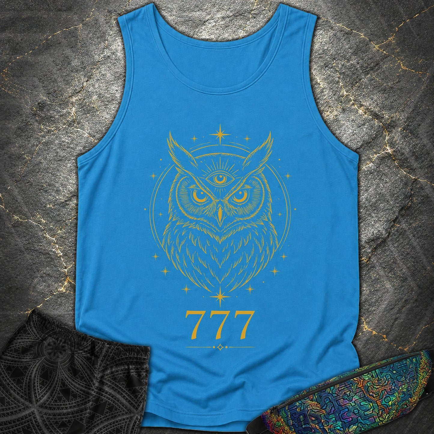 777 Mystic Owl Comfort Tank Top - 777 Mystic Owl Comfort Tank Top - Royal Caribe