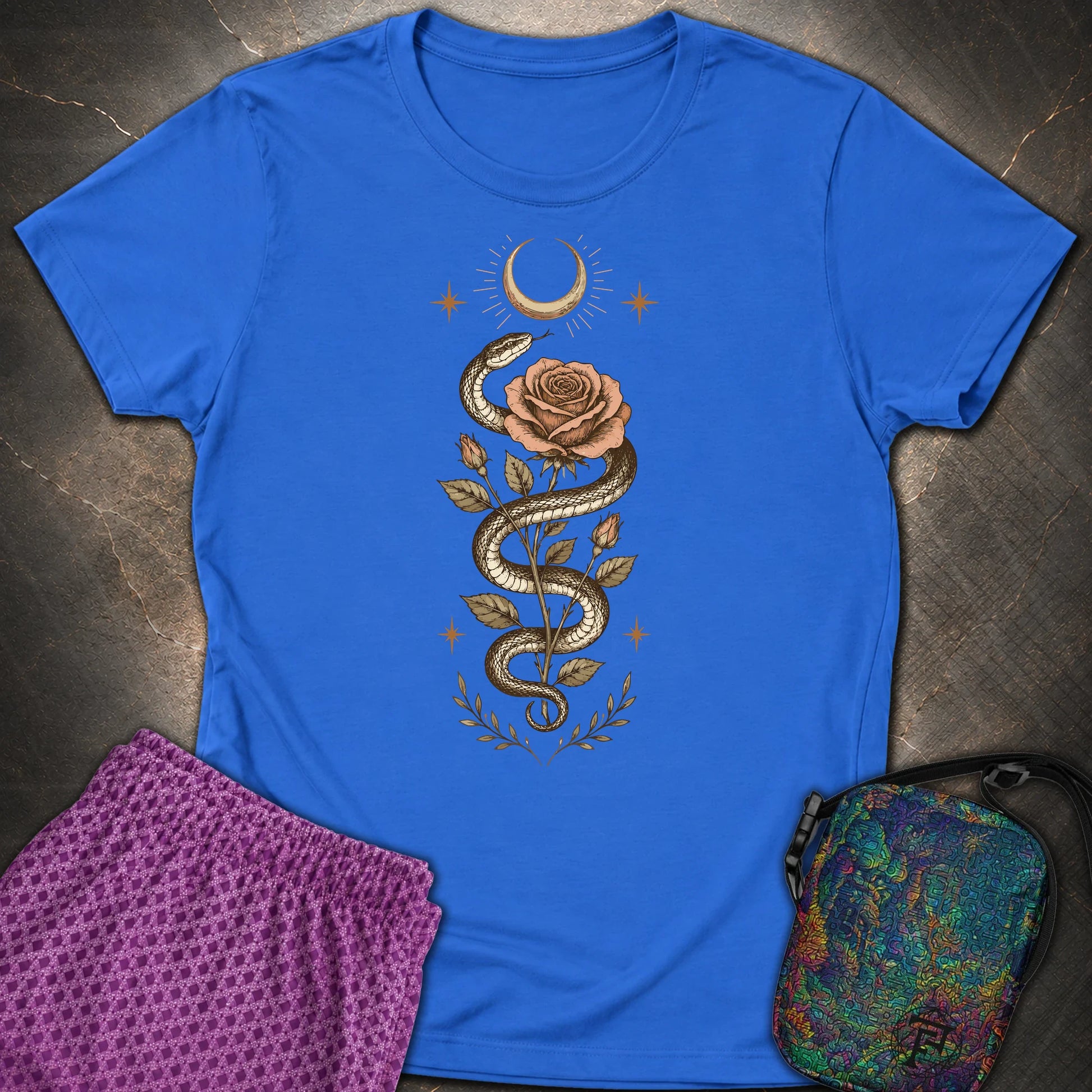 Snake Rose Moon - Snake Rose Moon Womens T-Shirt - Royal