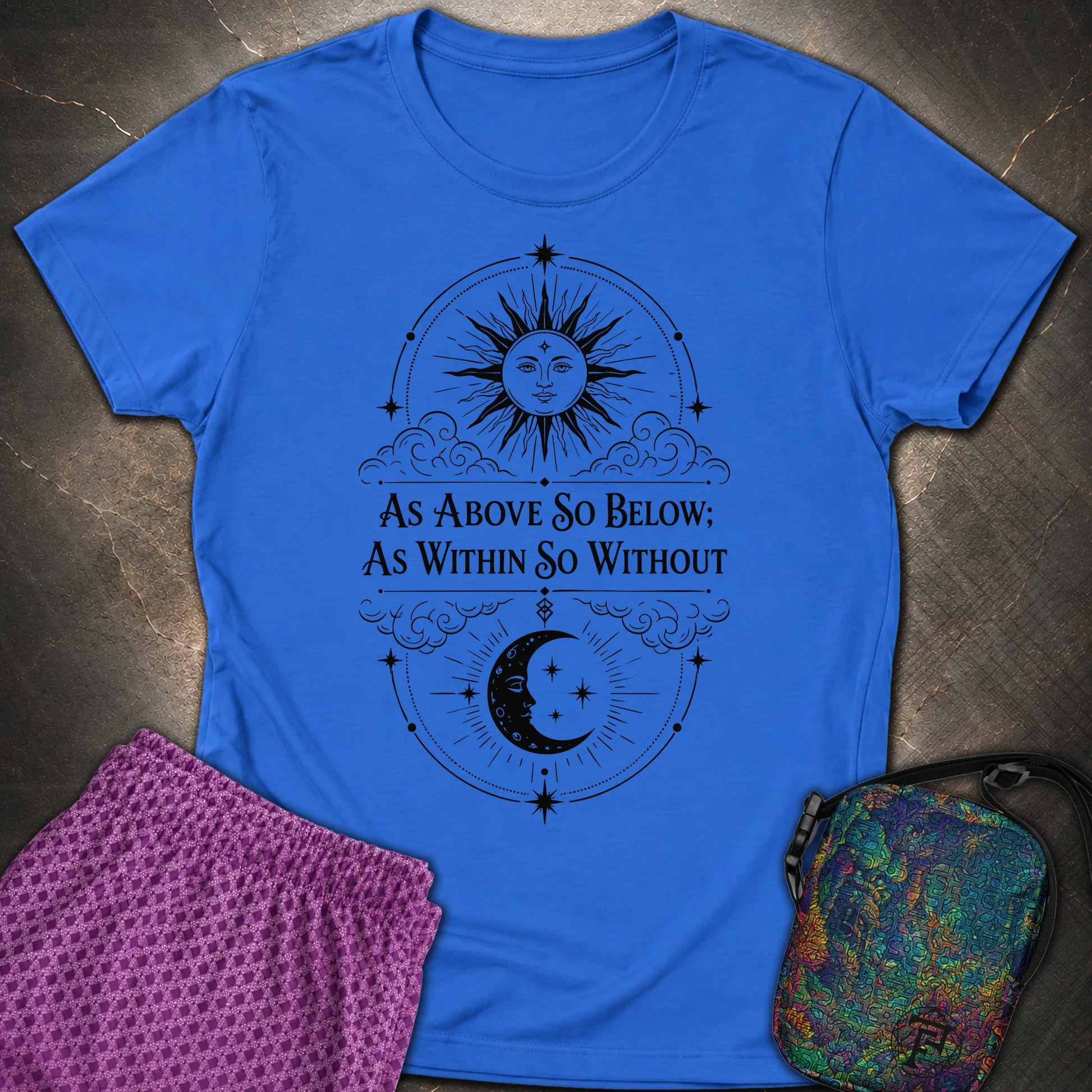 As Above So Below Sun Moon - As Above So Below Sun Moon Womens T-Shirt - Royal