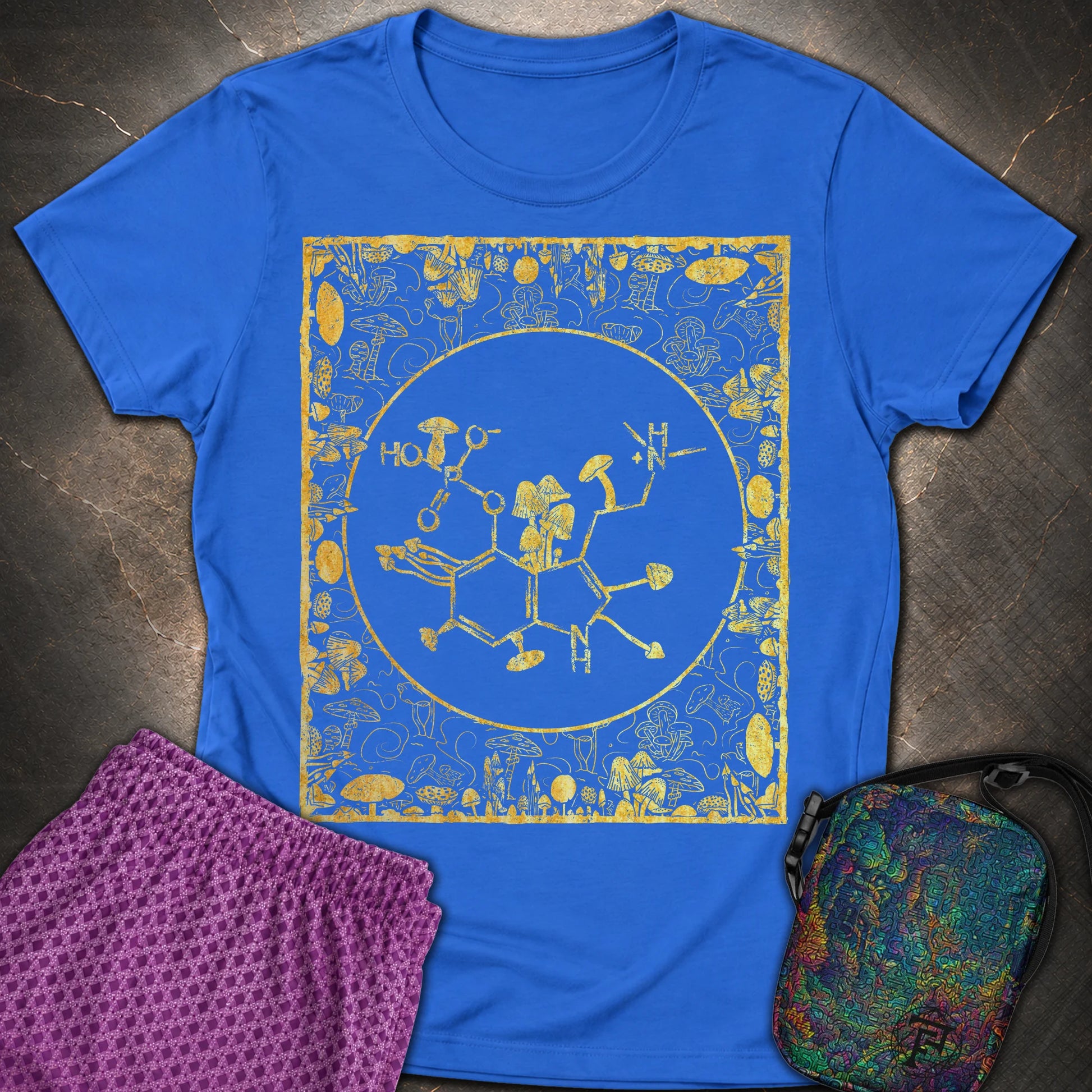 Psilocybin Molecule Mushroom Frame - Psilocybin Molecule Mushroom Frame Womens T-Shirt - Royal