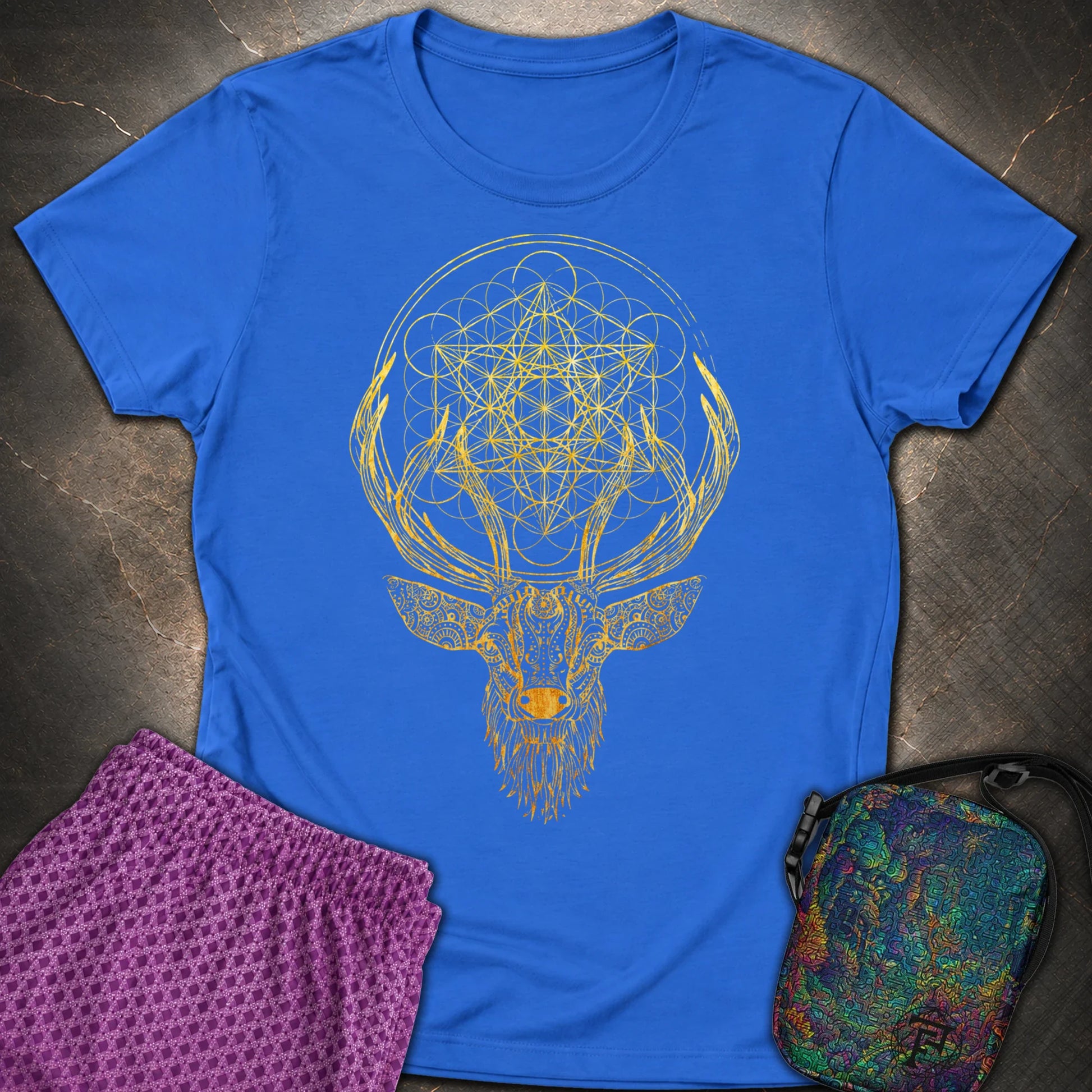 Metatron's Cube Deer T-Shirt - Metatron's Cube Deer Womens T-Shirt - Royal