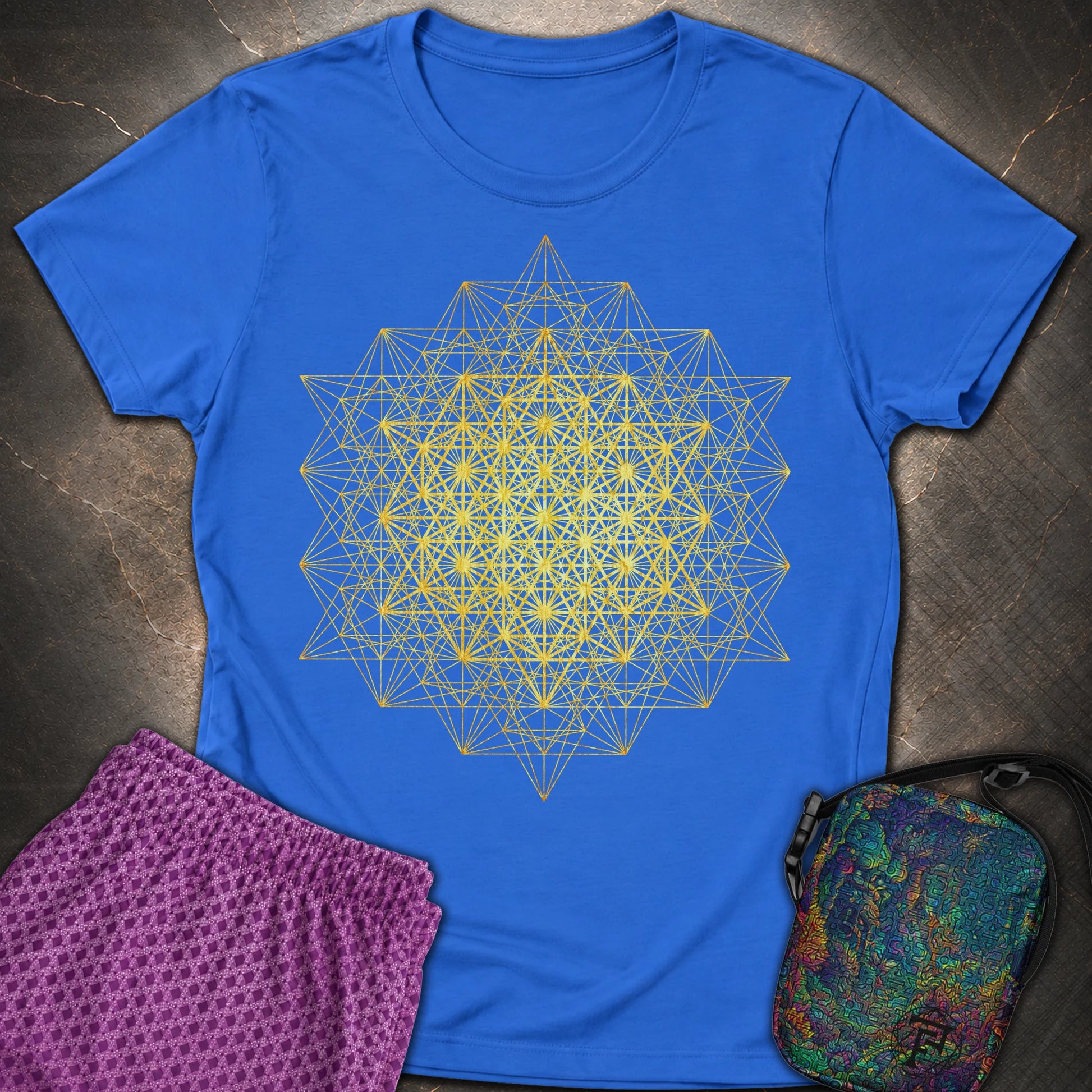 64 Tetrahedron Metatron Grid - 64 Tetrahedron Metatron Grid Womens T-Shirt - Royal
