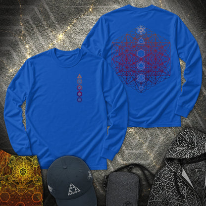 64 Tetrahedron Platonic Solids Metatron 2 Sided - 64 Tetrahedron Platonic Solids Metatron 2 Sided Long Sleeve Shirt - Royal