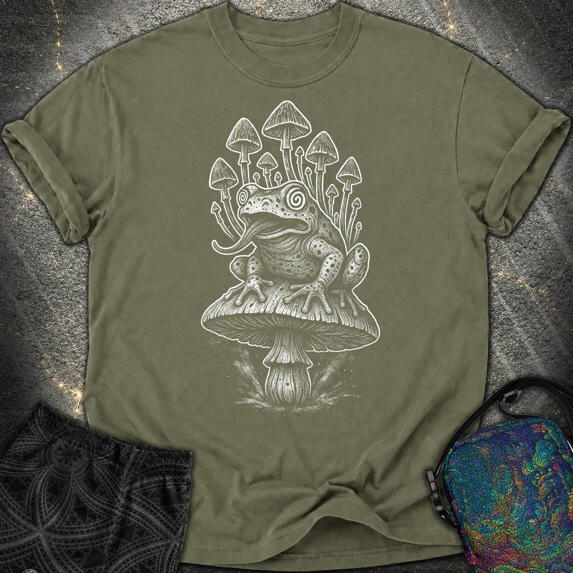 Mushroom Frog Psychedelic Comfort T-Shirt - Mushroom Frog Psychedelic Comfort T-Shirt - Sage