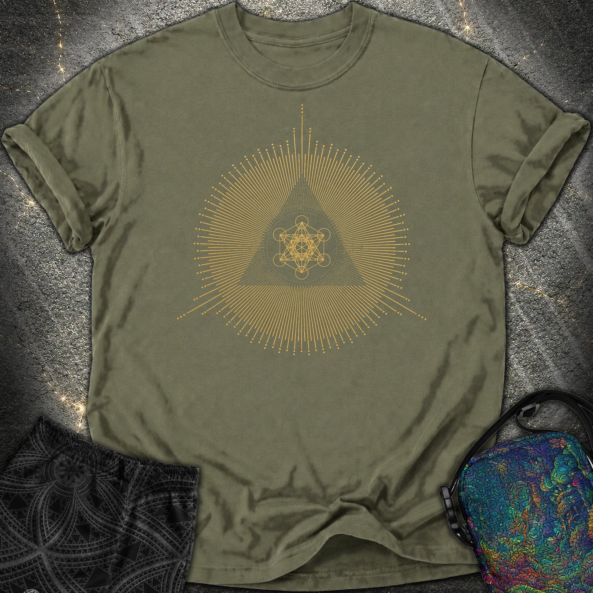 Metatron Cube Shirt Sacred Geometry Sunburst Comfort T-Shirt - Metatron Cube Shirt Sacred Geometry Sunburst Comfort T-Shirt - Sage