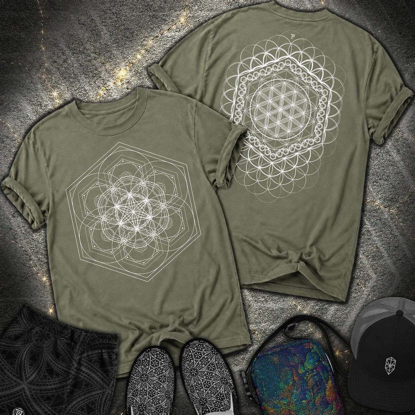 Harmony Flower Grid 2 Sided Comfort T-Shirt - Harmony Flower Grid 2 Sided Comfort T-Shirt - Sage