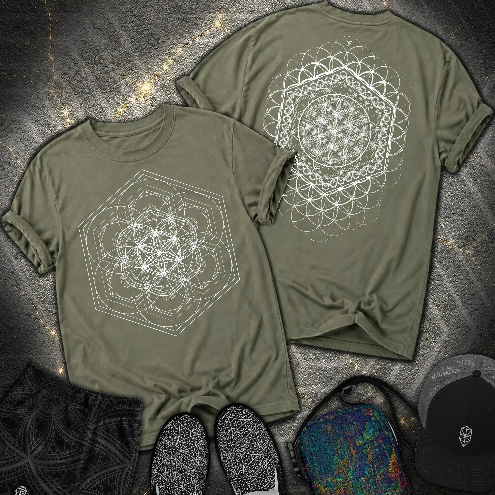 Harmony Flower Grid 2 Sided Comfort T-Shirt - Harmony Flower Grid 2 Sided Comfort T-Shirt - Sage