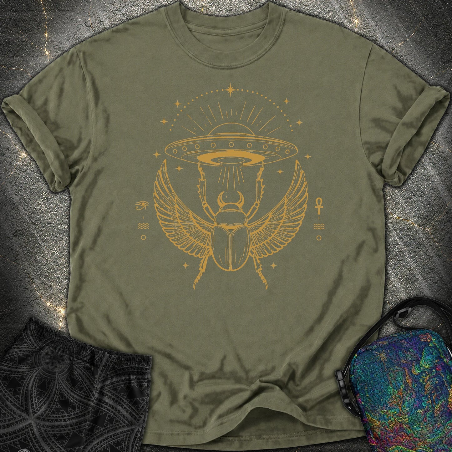 Celestial Scarab Beneath the Starship - Celestial Scarab Beneath the Starship Comfort T-Shirt - Sage