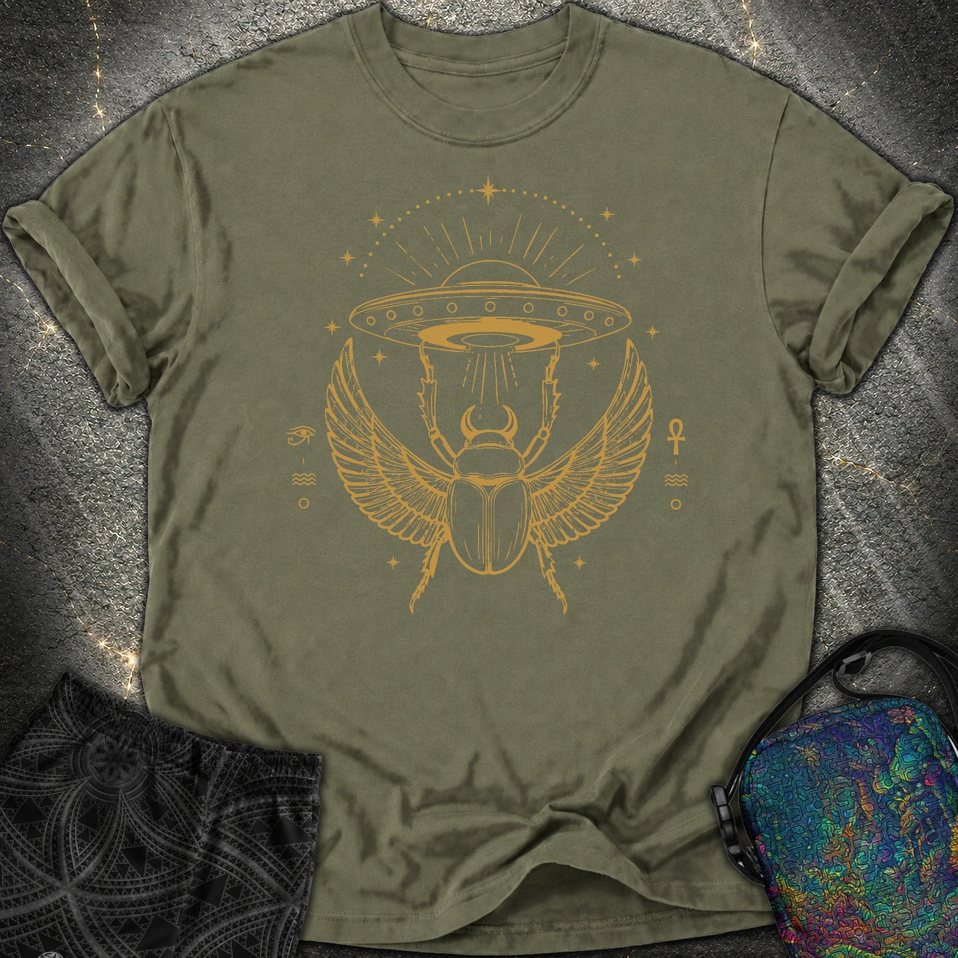 Celestial Scarab Beneath the Starship - Celestial Scarab Beneath the Starship Comfort T-Shirt - Sage