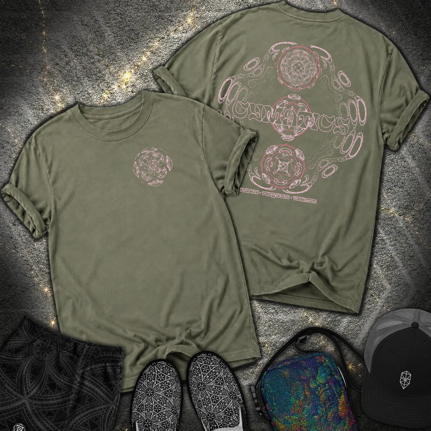 Cymatics, Energy Frequency Vibration 2 Sided Comfort T-Shirt - Cymatics, Energy Frequency Vibration 2 Sided Comfort T-Shirt - Sage