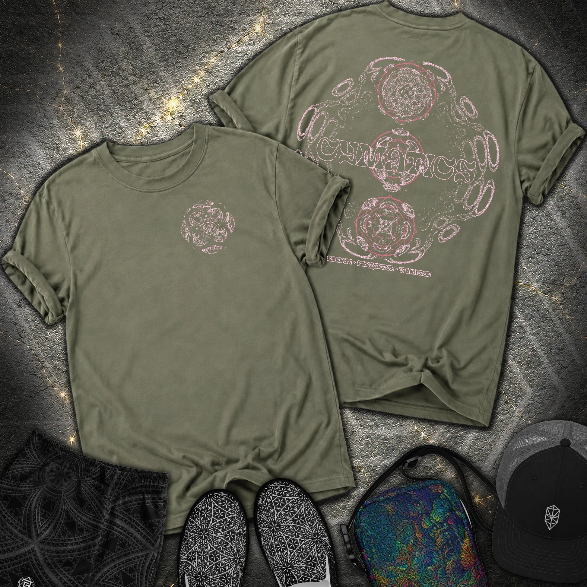 Cymatics, Energy Frequency Vibration 2 Sided Comfort T-Shirt - Cymatics, Energy Frequency Vibration 2 Sided Comfort T-Shirt - Sage