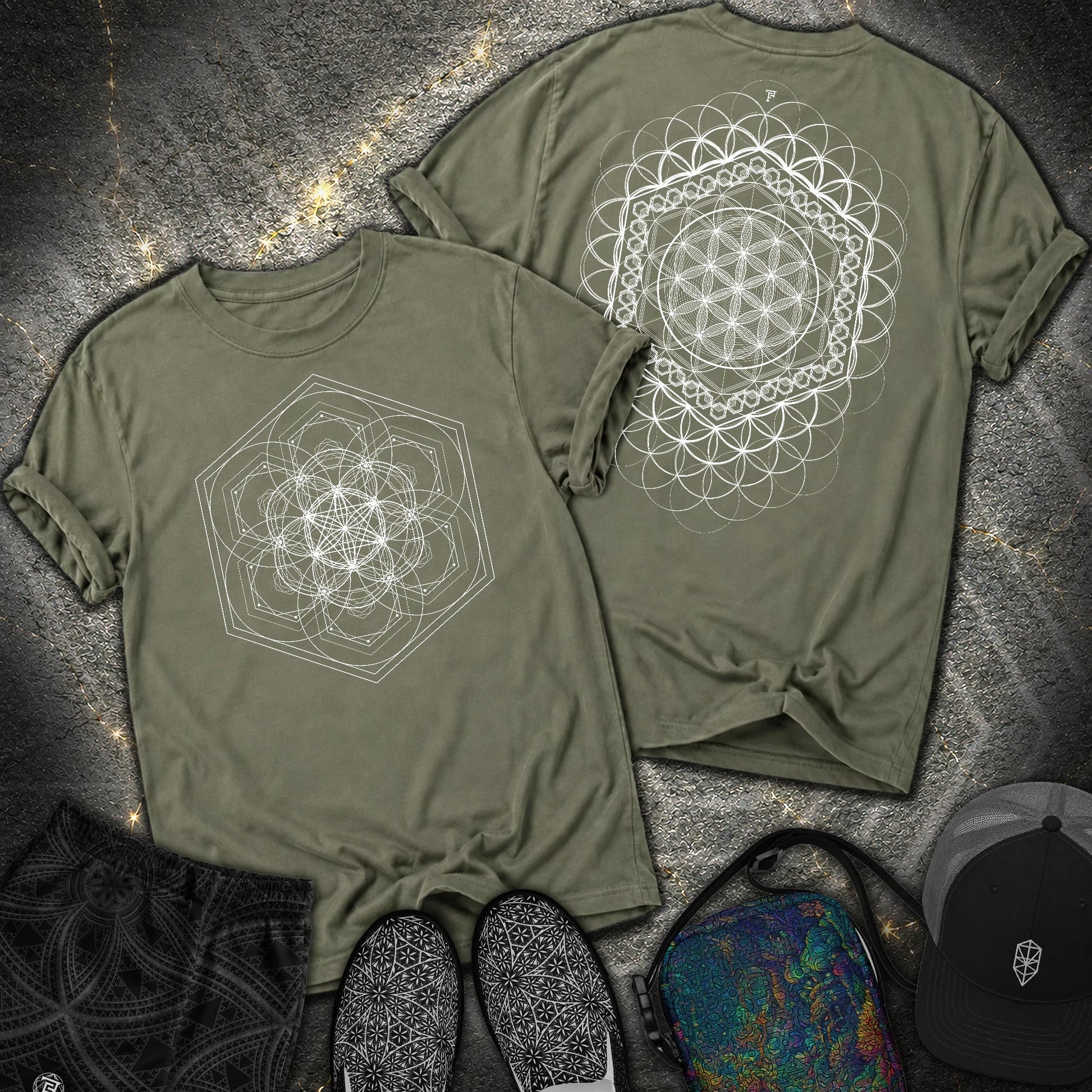 Harmony Flower Grid 2 Sided Comfort T-Shirt - Harmony Flower Grid 2 Sided Comfort T-Shirt - Sage