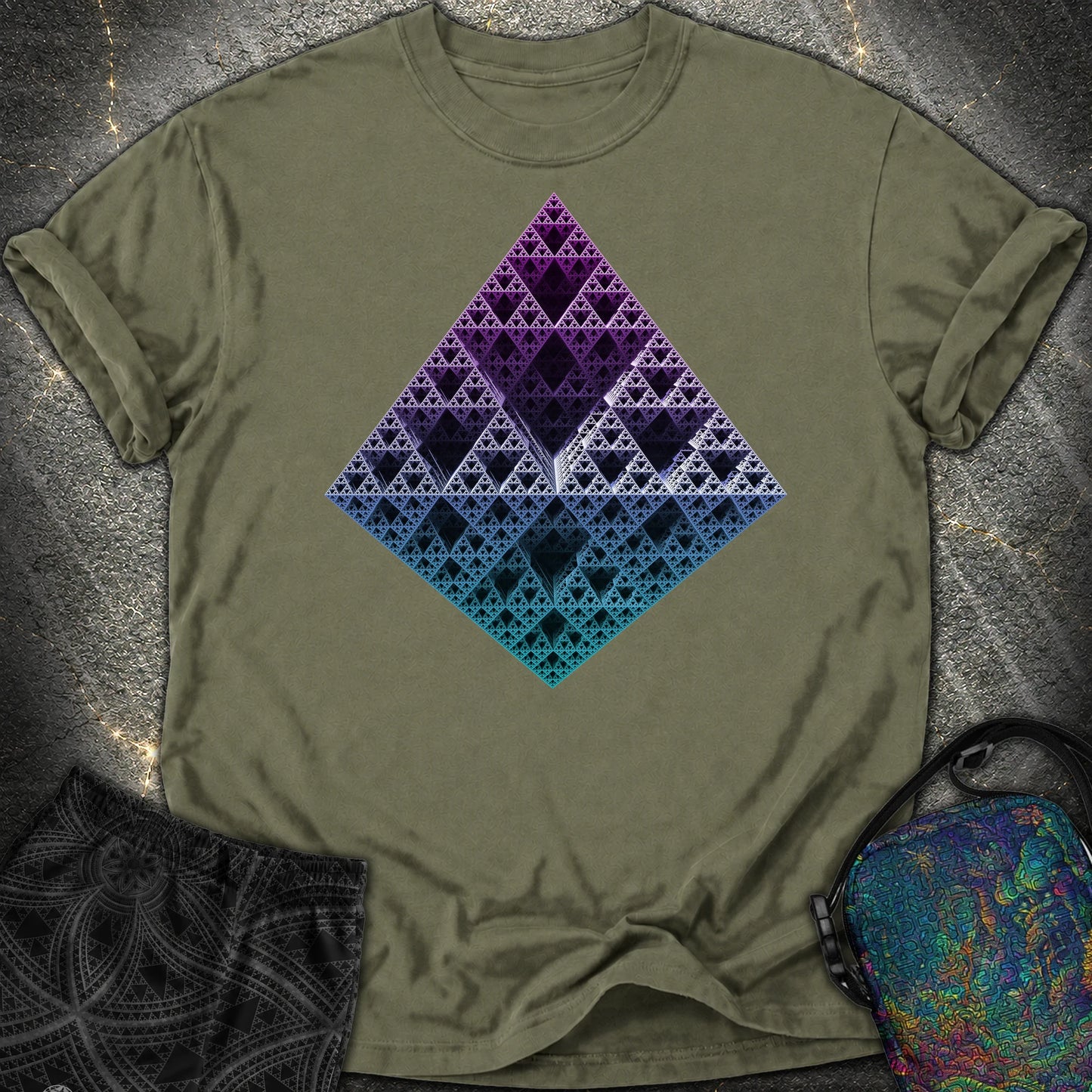 Sierpinski 3D Fractal Comfort T-Shirt - Sierpinski 3D Fractal Comfort T-Shirt - Sage