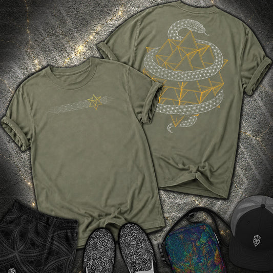 Serpent Tetrahedron Merkaba Geometry 2 Sided Comfort T-Shirt - Serpent Tetrahedron Merkaba Geometry 2 Sided Comfort T-Shirt - Sage