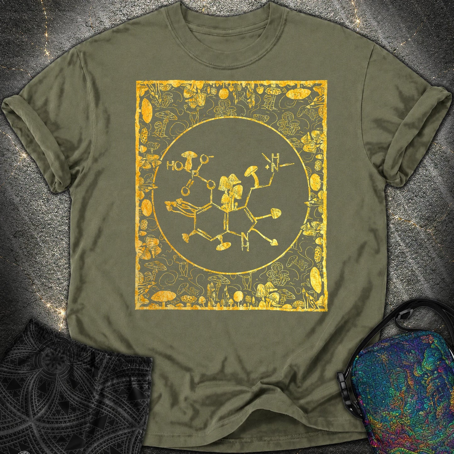 Psilocybin Molecule Mushroom Frame Comfort T-Shirt - Psilocybin Molecule Mushroom Frame Comfort T-Shirt - Sage