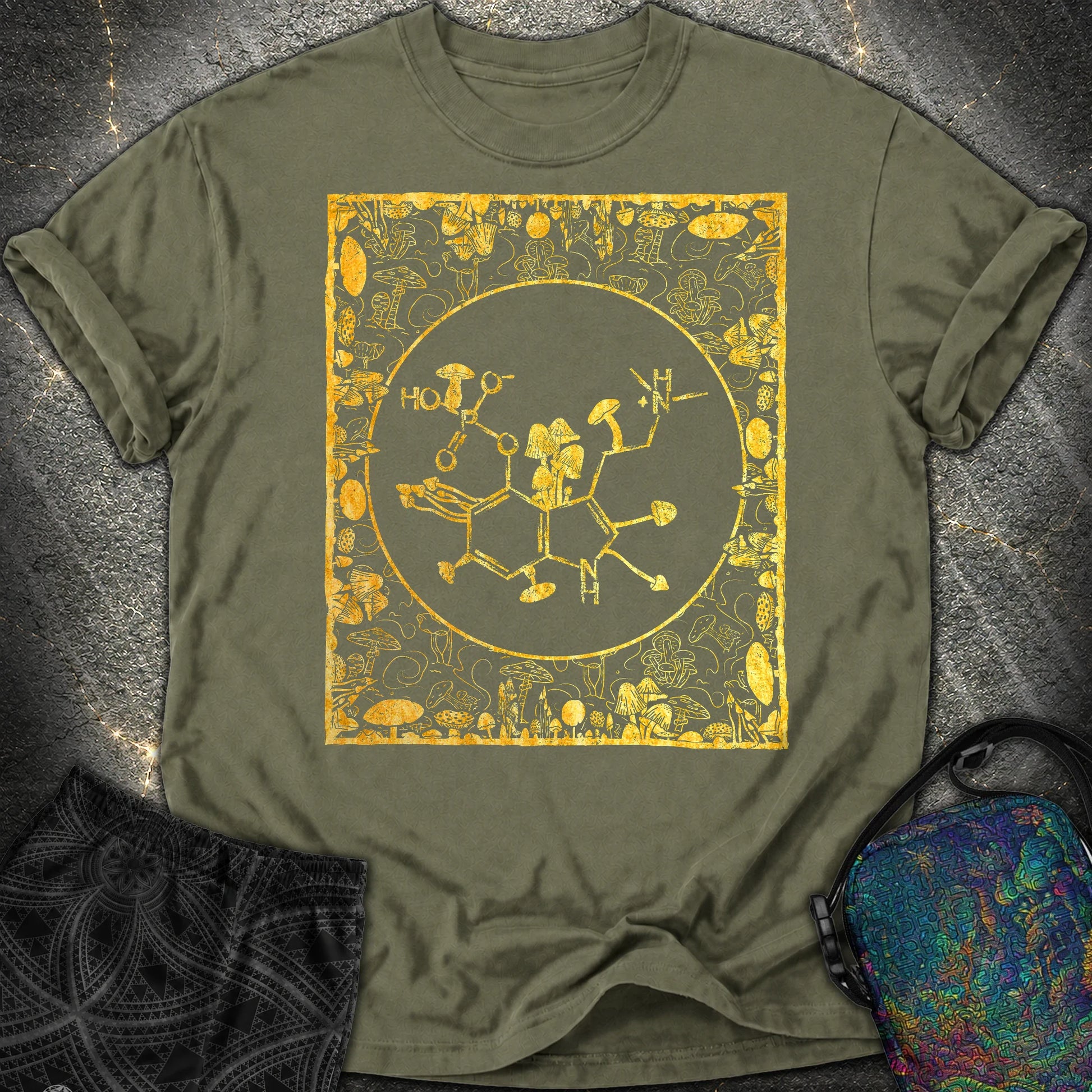 Psilocybin Molecule Mushroom Frame Comfort T-Shirt - Psilocybin Molecule Mushroom Frame Comfort T-Shirt - Sage