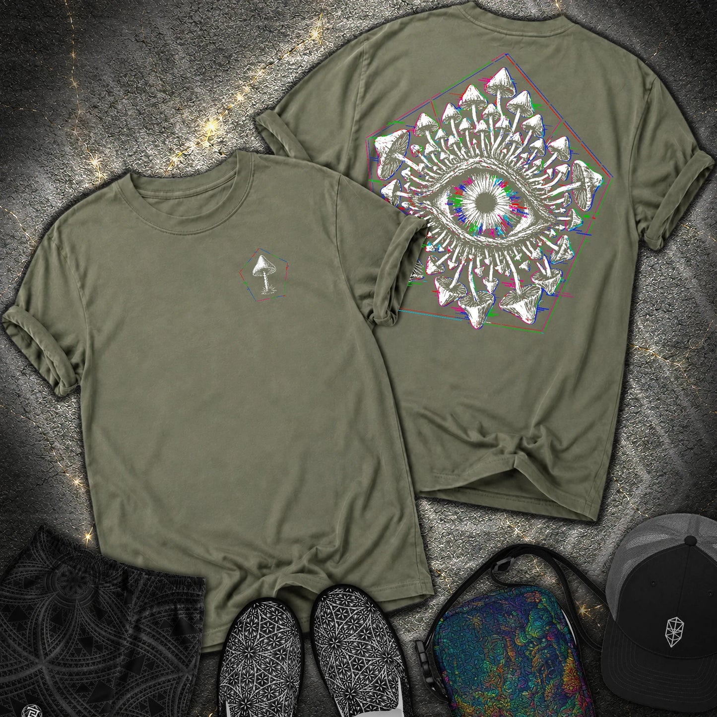 Third Eye Mushroom 2 Sided Comfort T-Shirt - Third Eye Mushroom 2 Sided Comfort T-Shirt - Sage