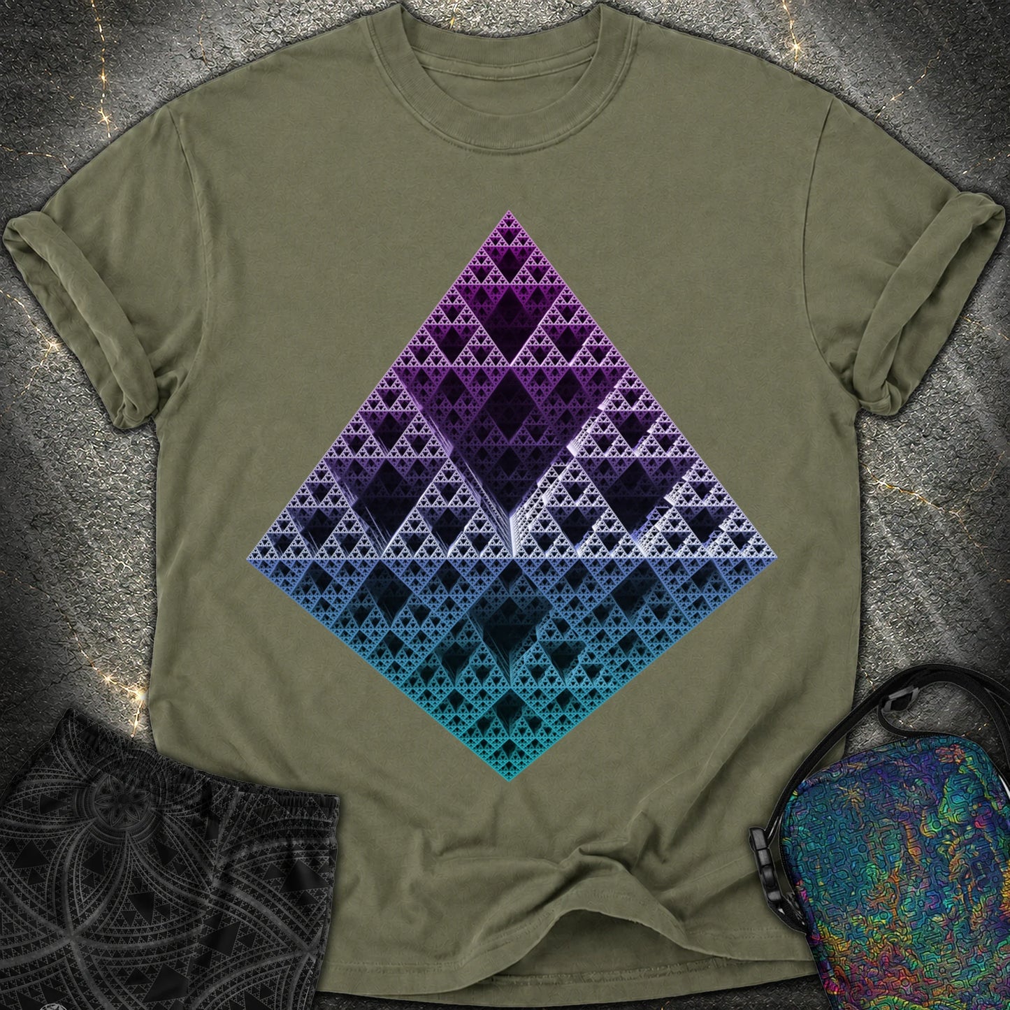 Sierpinski 3D Fractal T-Shirt - Sierpinski 3D Fractal Comfort T-Shirt - Sage