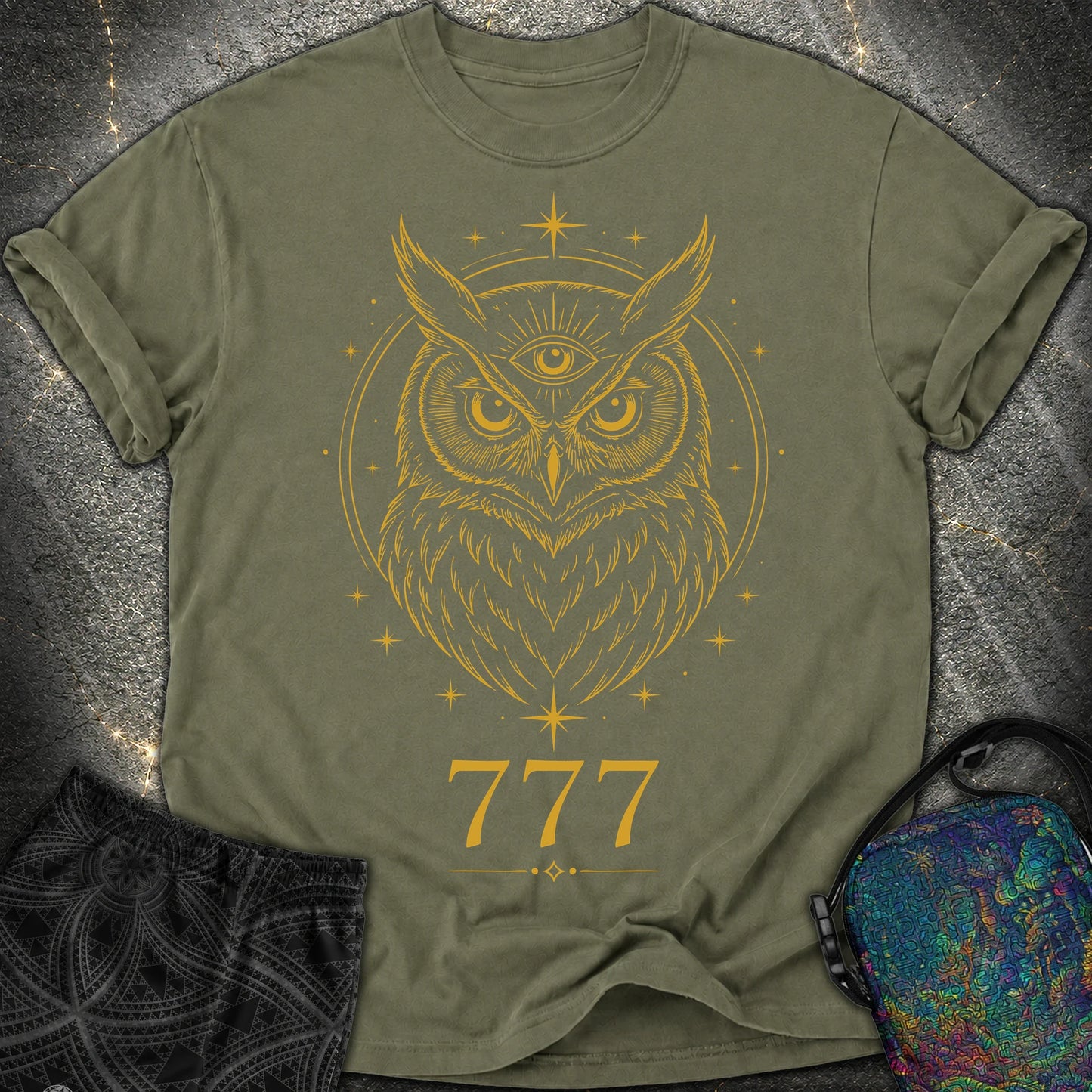 777 Mystic Owl Comfort T-Shirt - 777 Mystic Owl Comfort T-Shirt - Sage