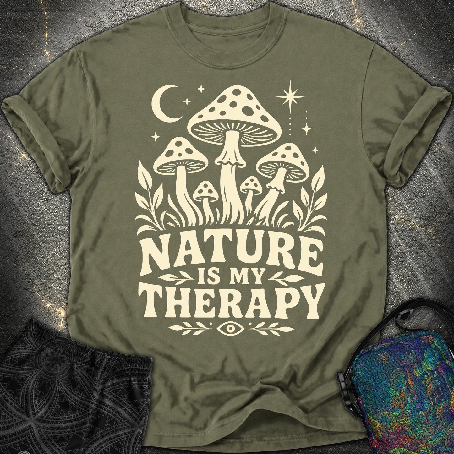 Nature Is My Therapy Mushroom Comfort T-Shirt - Nature Is My Therapy Mushroom Comfort T-Shirt - Sage
