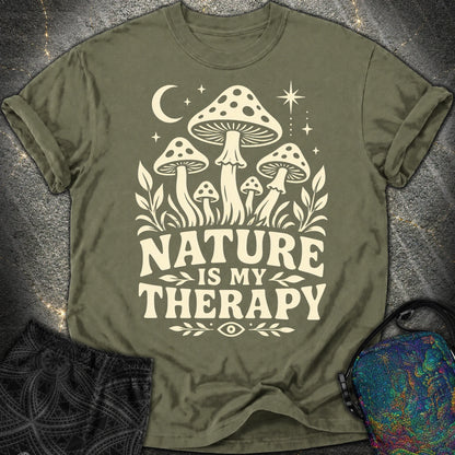Nature Is My Therapy Mushroom Comfort T-Shirt - Nature Is My Therapy Mushroom Comfort T-Shirt - Sage
