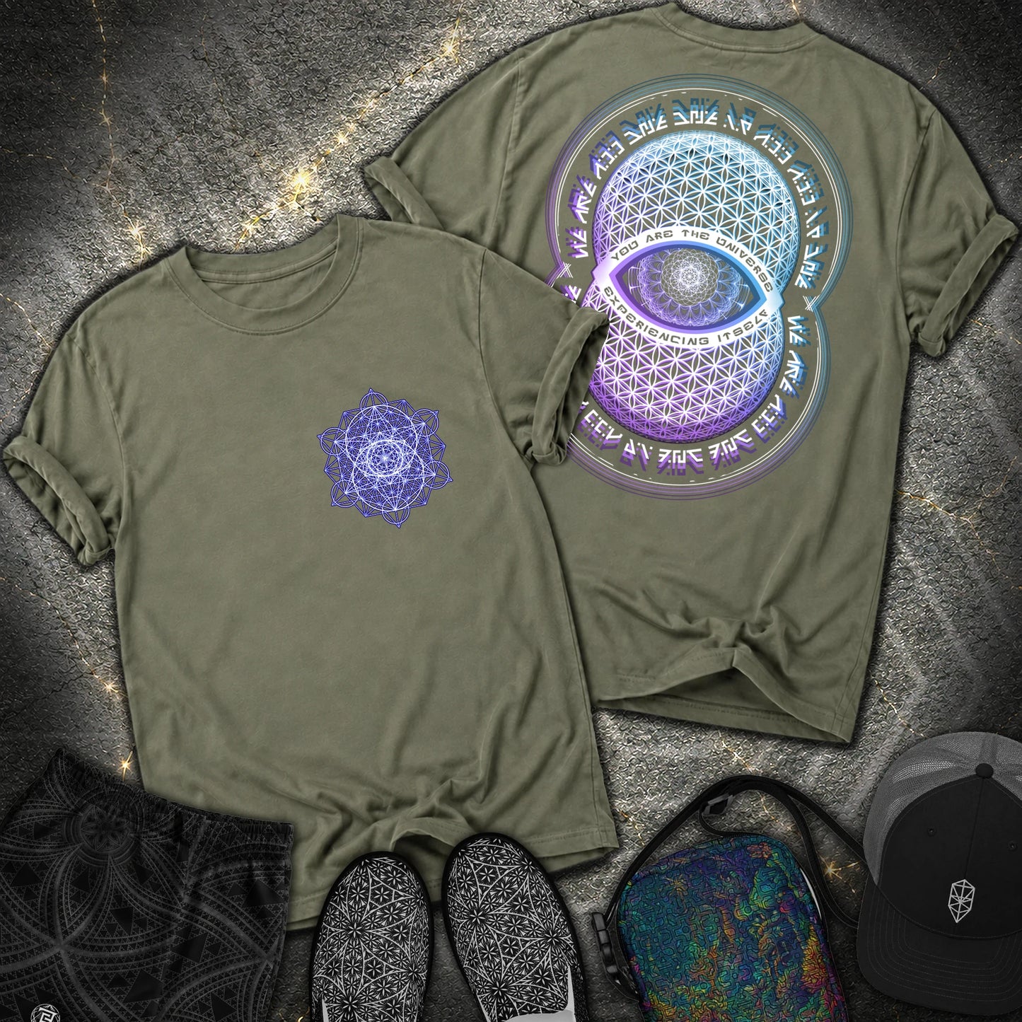 Alan Watts Universe 2 Sided T-Shirt - Alan Watts Universe 2 Sided Comfort T-Shirt - Sage