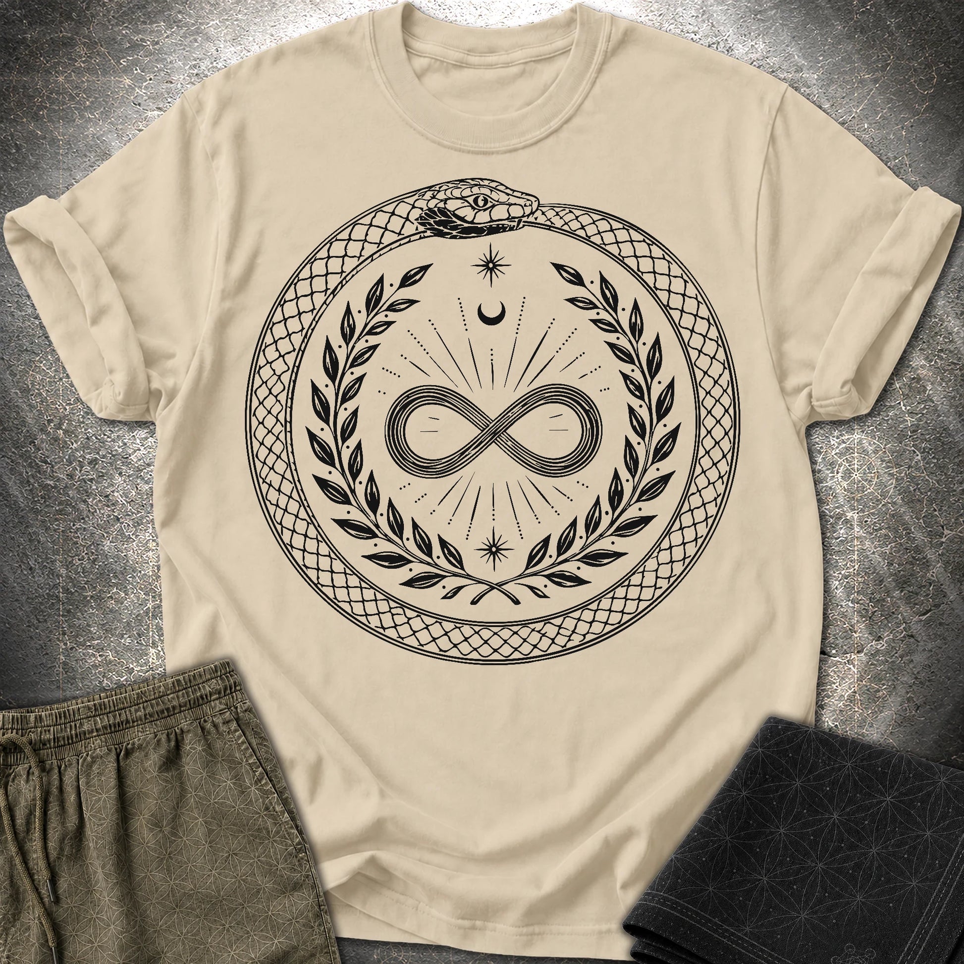 888 Ouroboros Infinity Unisex T-Shirt - 888 Ouroboros Infinity Unisex T-Shirt - Sand