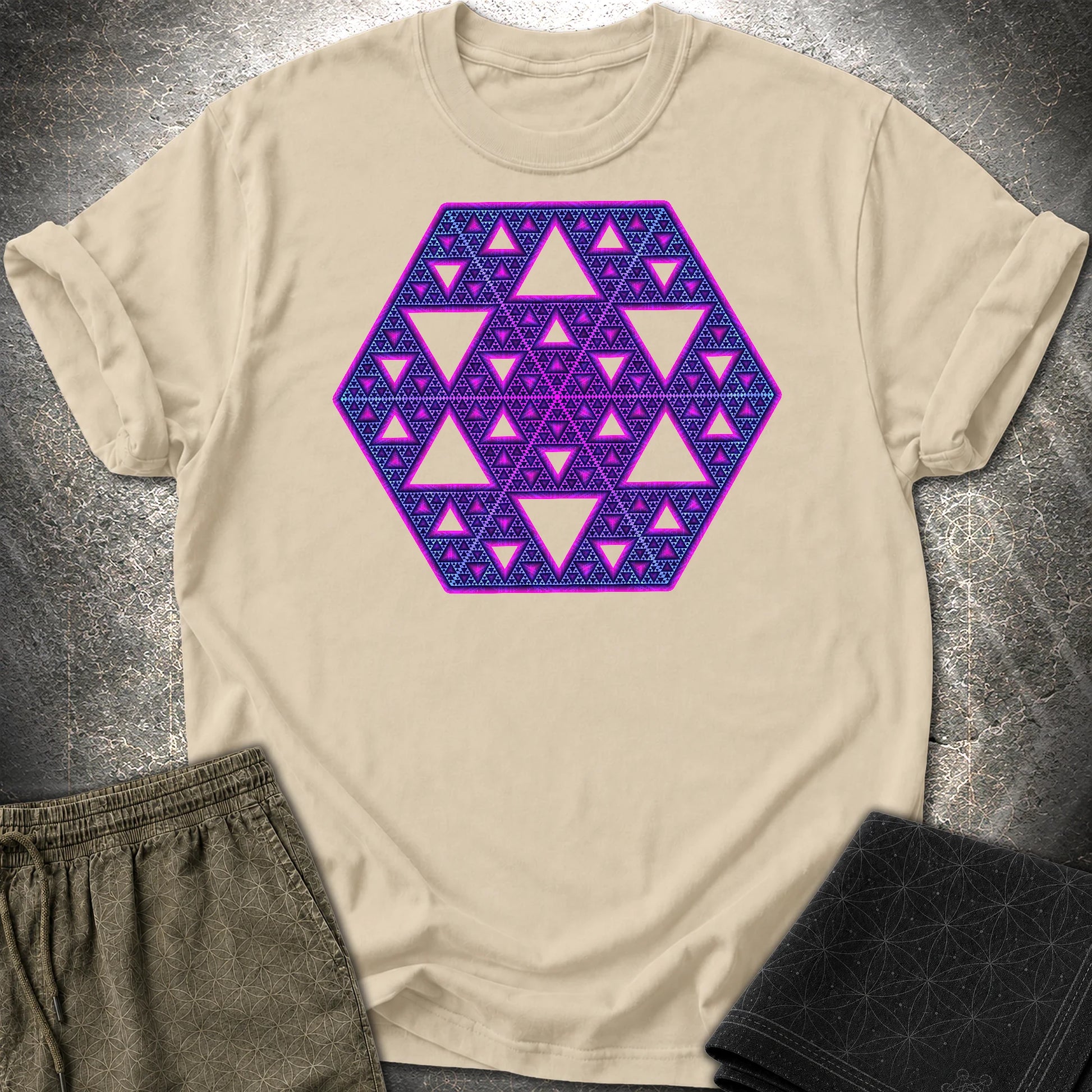 Sierpinski Star Fractal Bloom T-Shirt - Sierpinski Star Fractal Bloom T-Shirt - Sand
