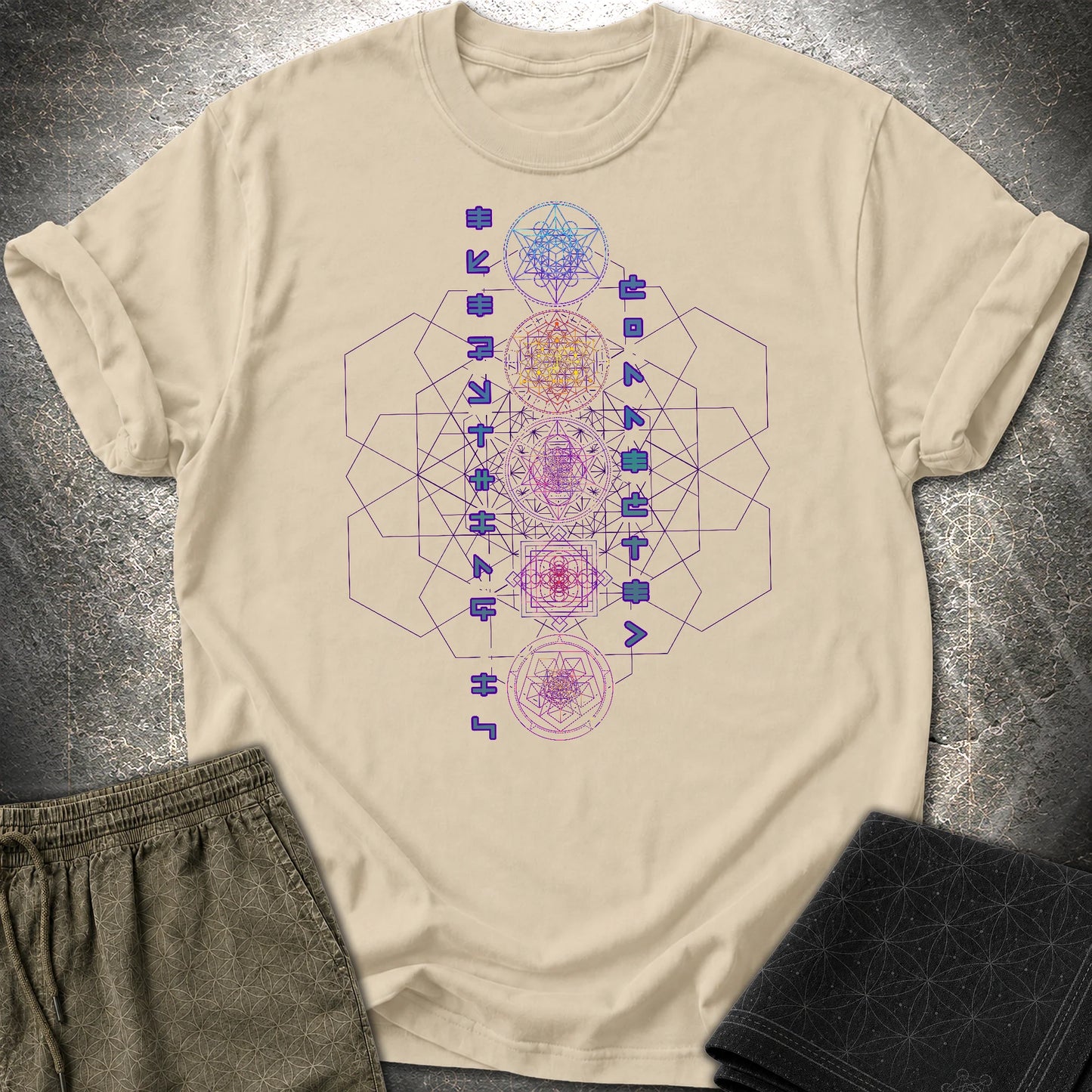 Everything Is Connected Sacred Geometry T-Shirt - Everything Is Connected Sacred Geometry T-Shirt - Sand